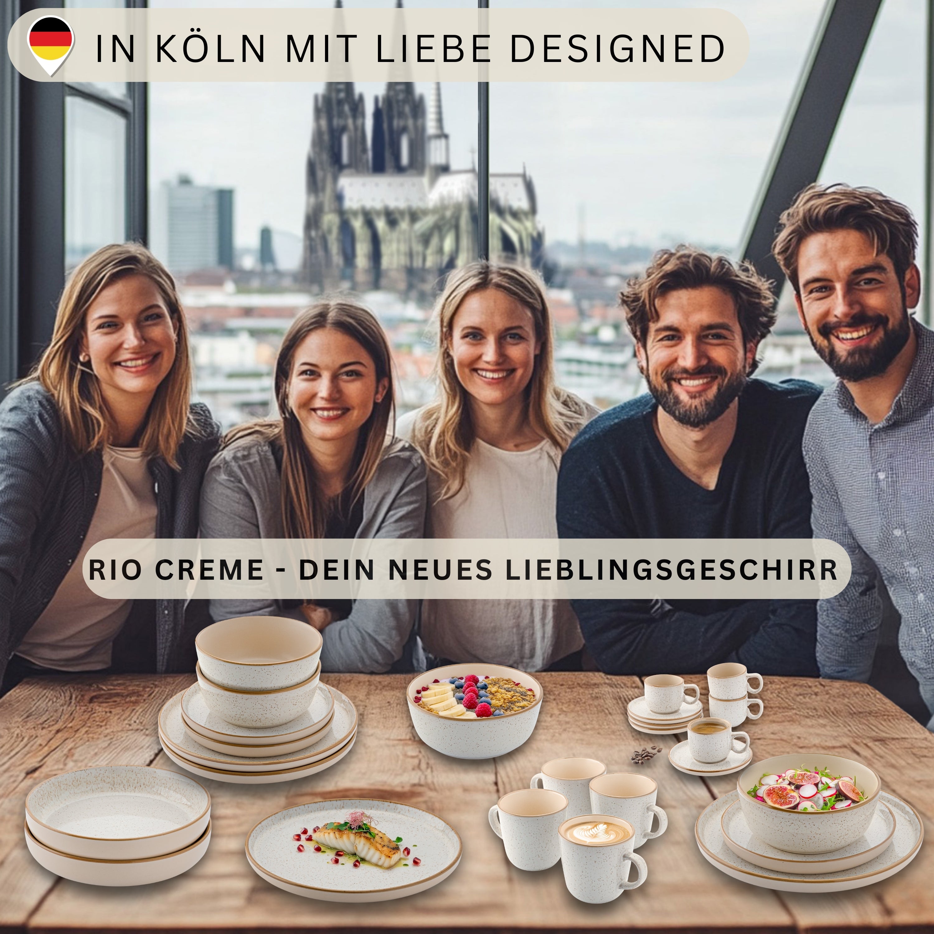 SÄNGER Steingut Geschirrset Rio Creme, Tafelservice 12 teilig für 4 Personen