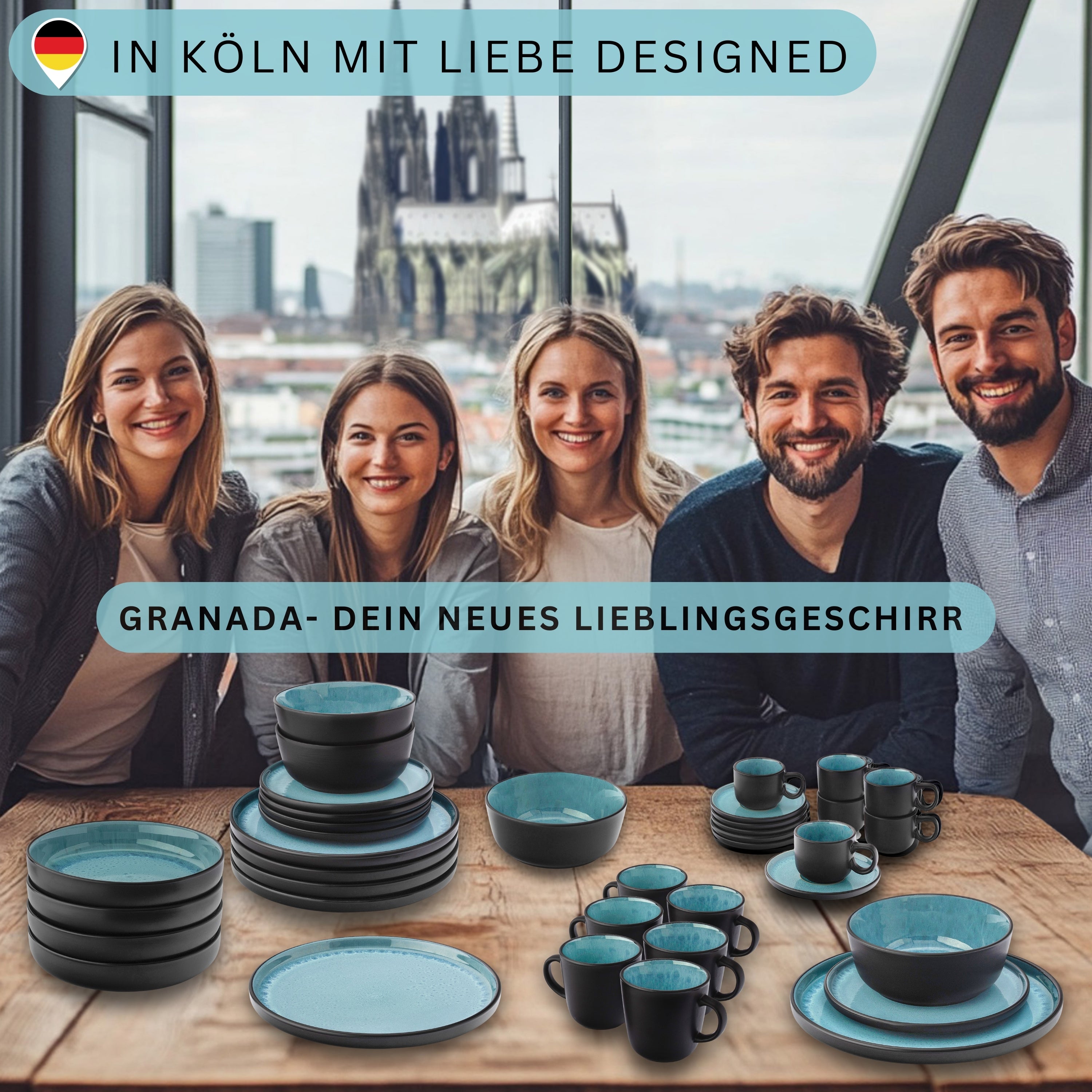 SÄNGER Steingut Geschirrset Granada, Kombiservice 30 teilig für 6 Personen