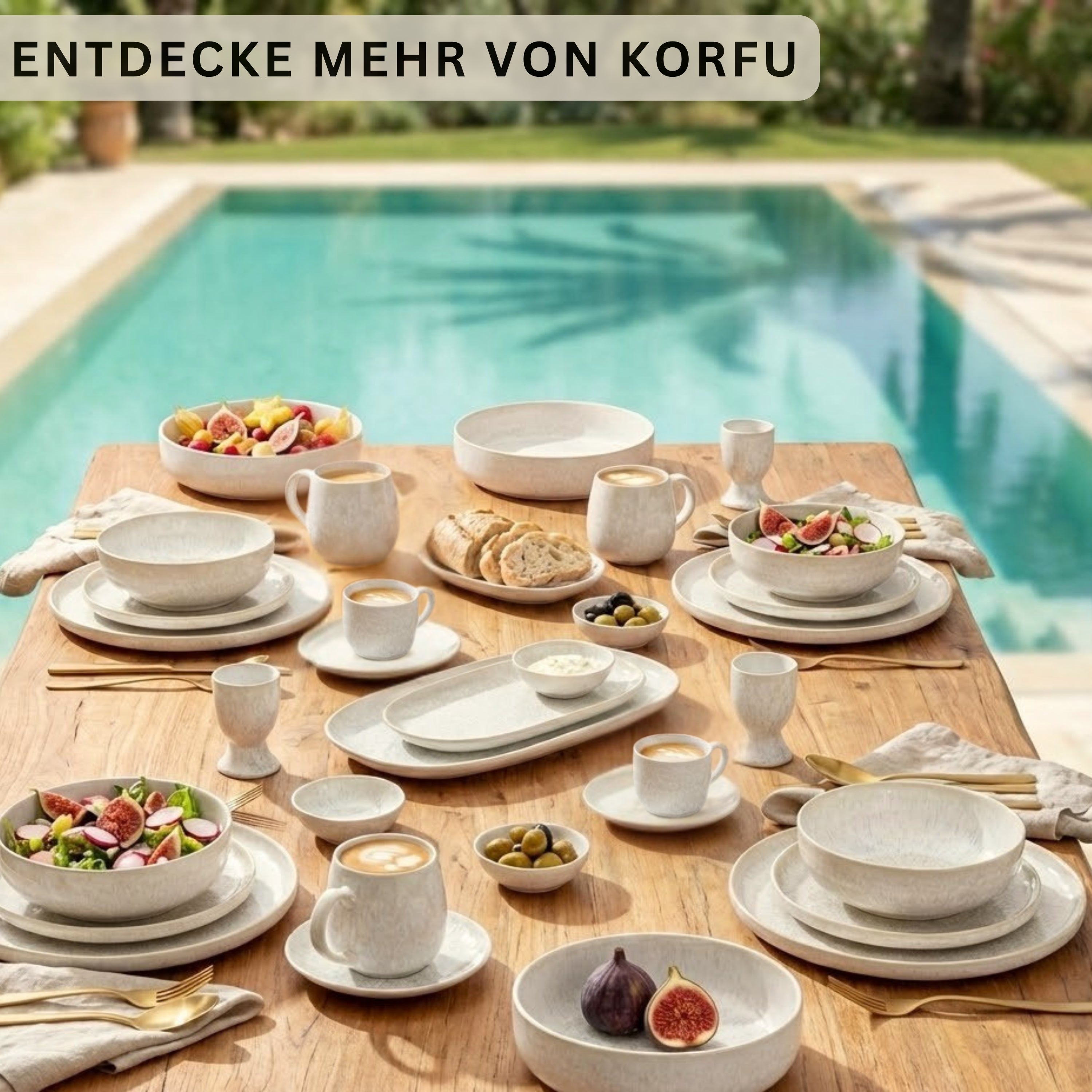 SÄNGER Steingut Geschirrset Korfu, Tafelservice 36 teilig für 12 Personen