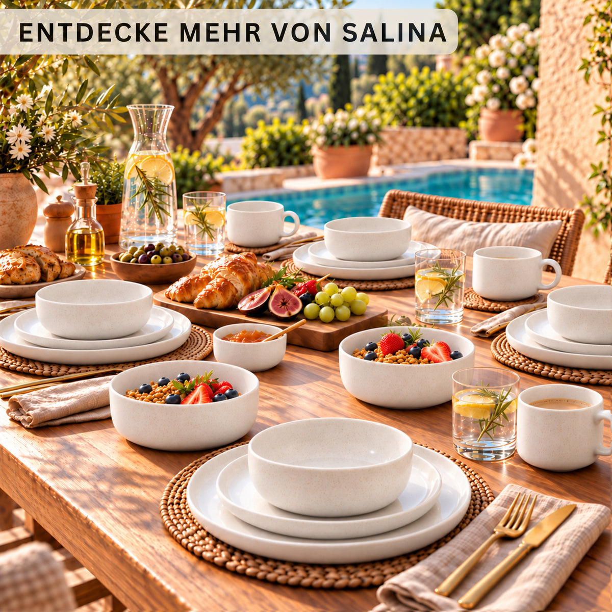 SÄNGER Steingut Geschirrset Salina, Kombiservice 30 teilig für 6 Personen