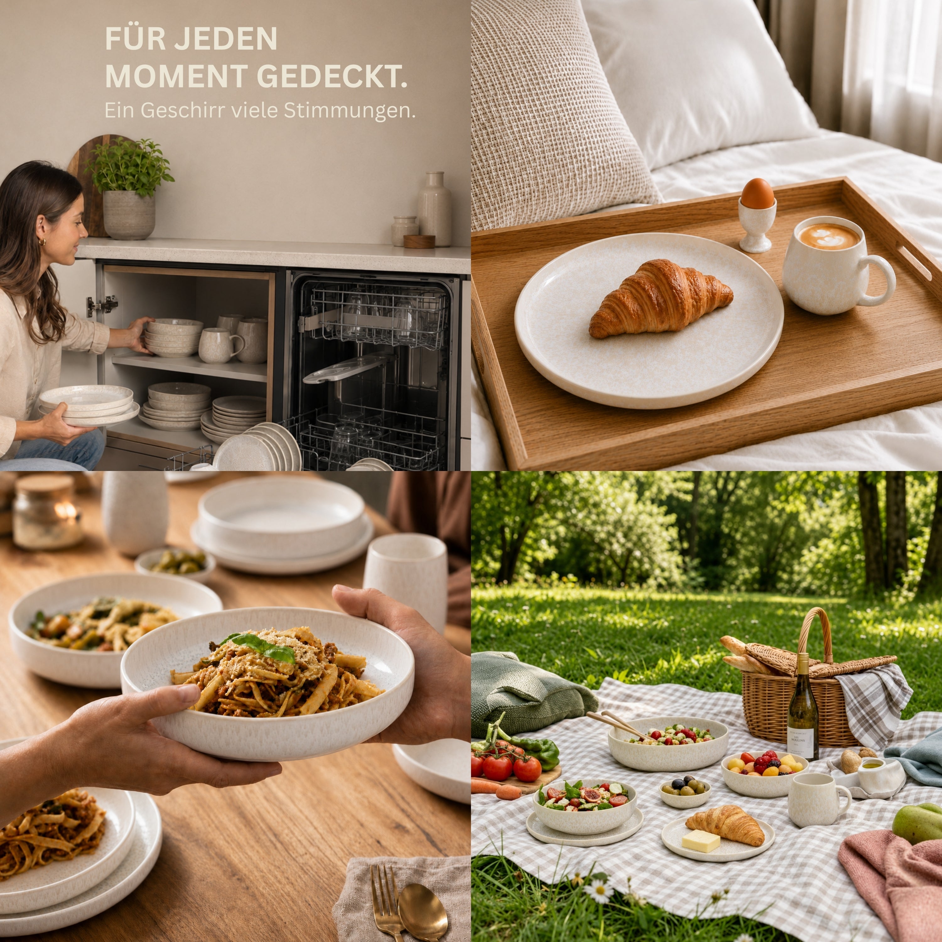 SÄNGER Steingut Geschirrset Korfu, Tafelservice 36 teilig für 12 Personen
