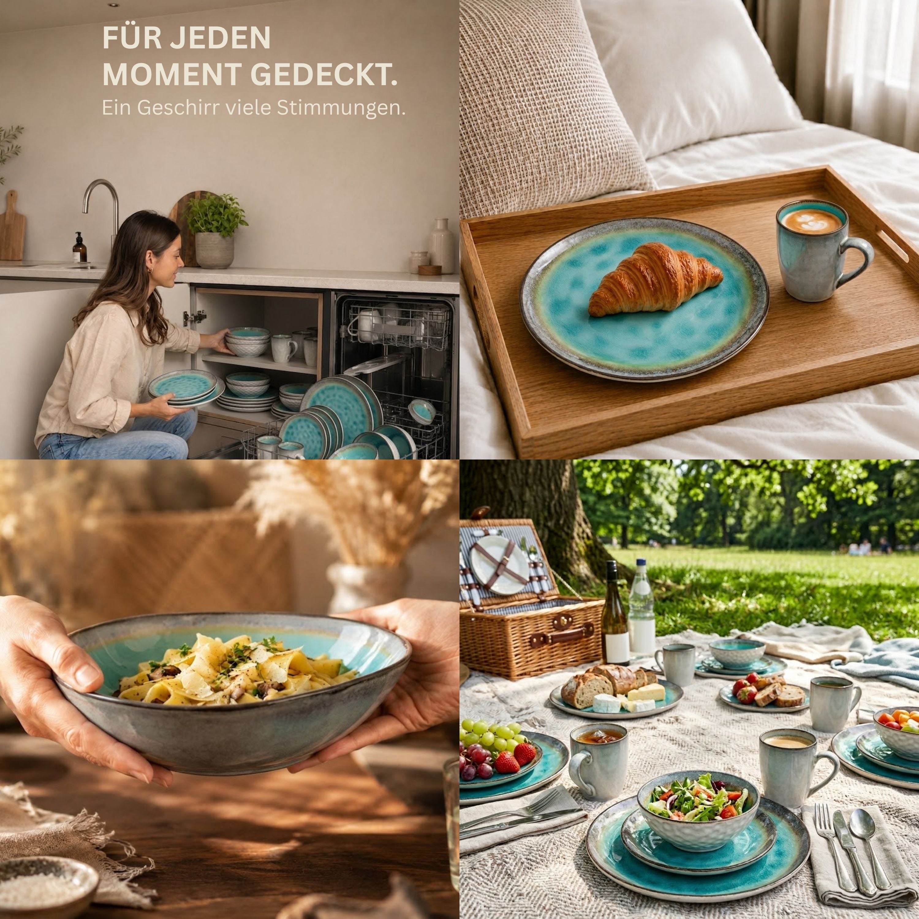 SÄNGER Steingut Geschirrset Capri, Tafelservice 12 teilig für 4 Personen