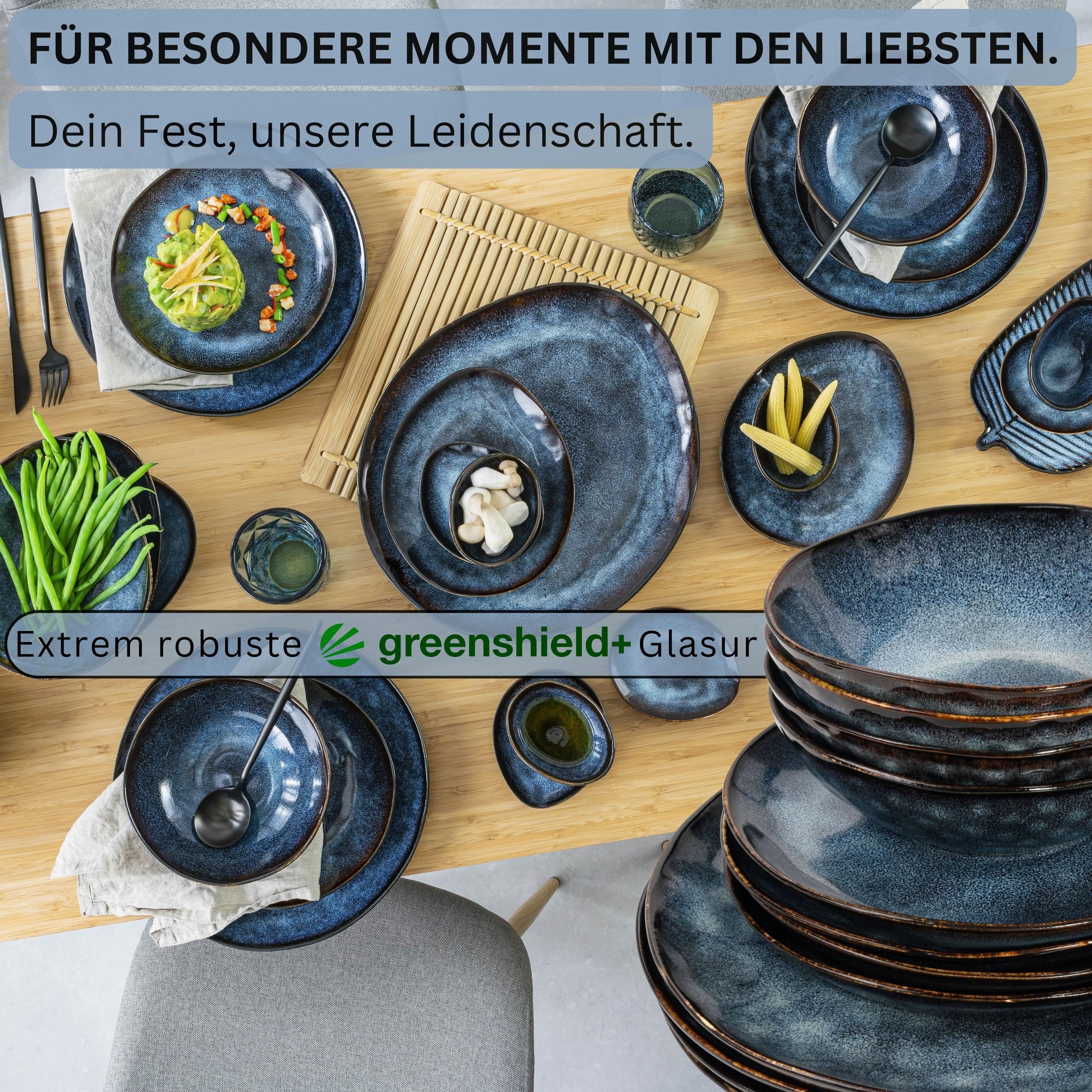 SÄNGER Steingut Geschirrset Tokio, Tafelservice 36 teilig für 12 Personen