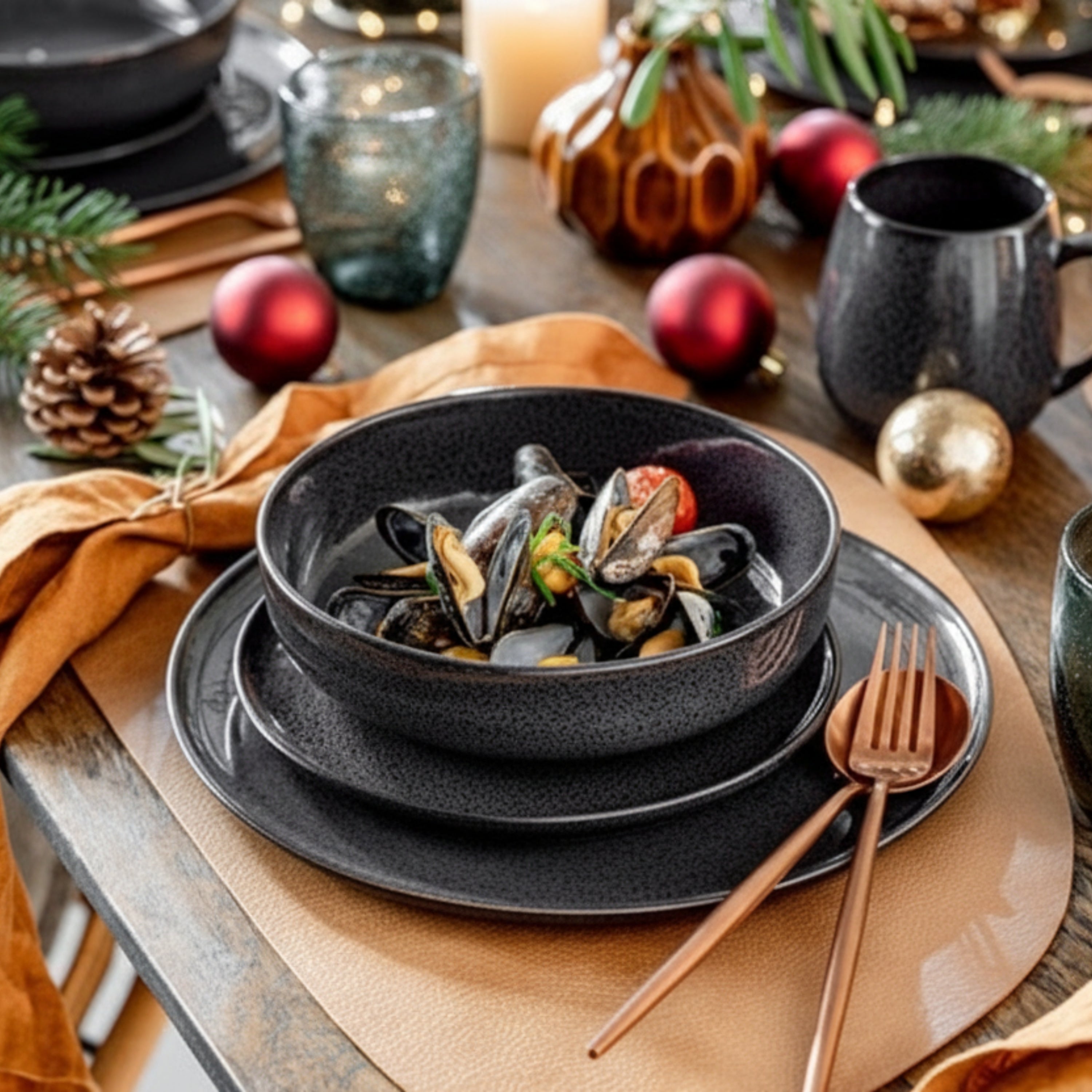 SÄNGER Steingut Geschirrset Bali, Tafelservice 36 teilig für 12 Personen