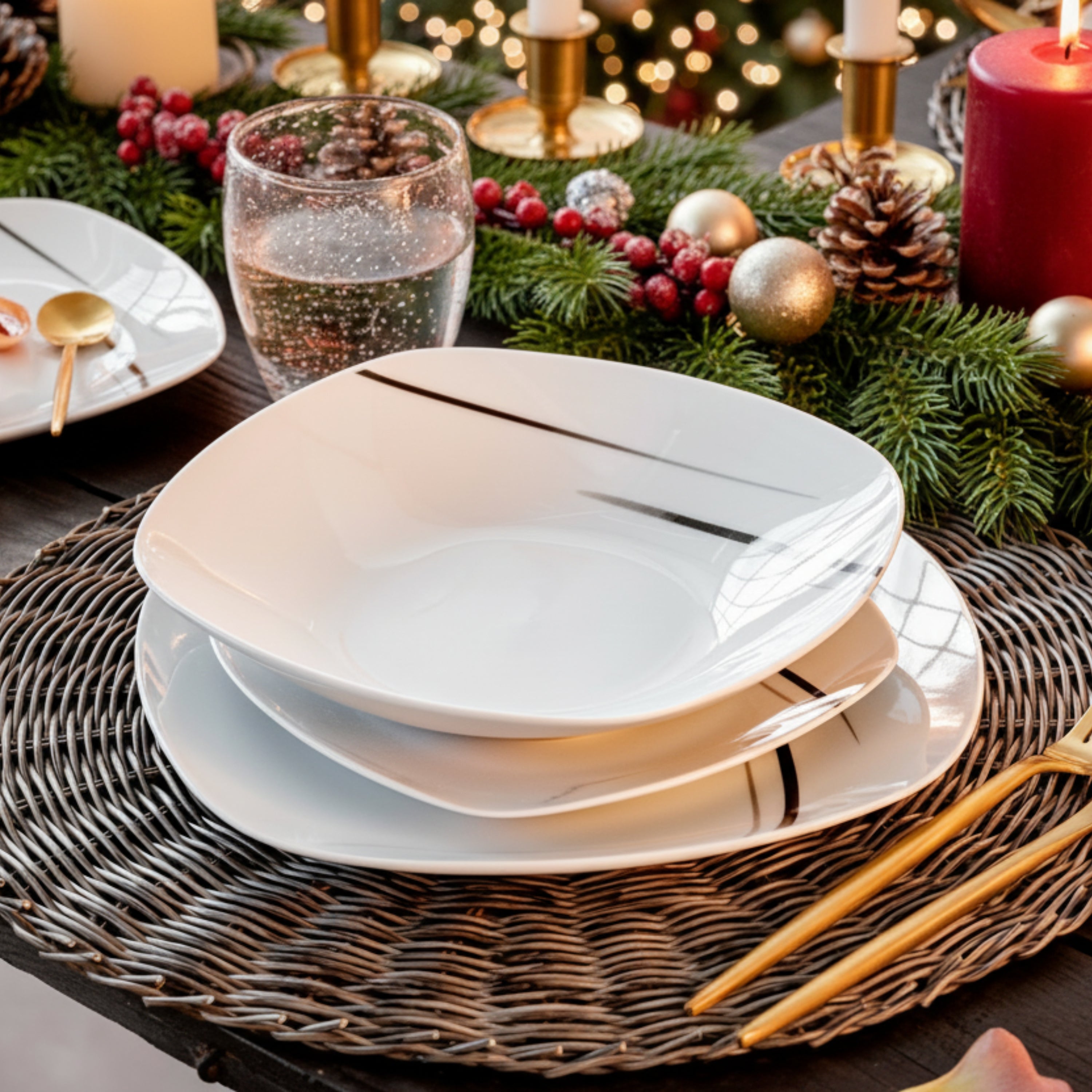 SÄNGER Porzellan Geschirrset Bilgola Black Lines, Tafelservice 18 teilig für 6 Personen