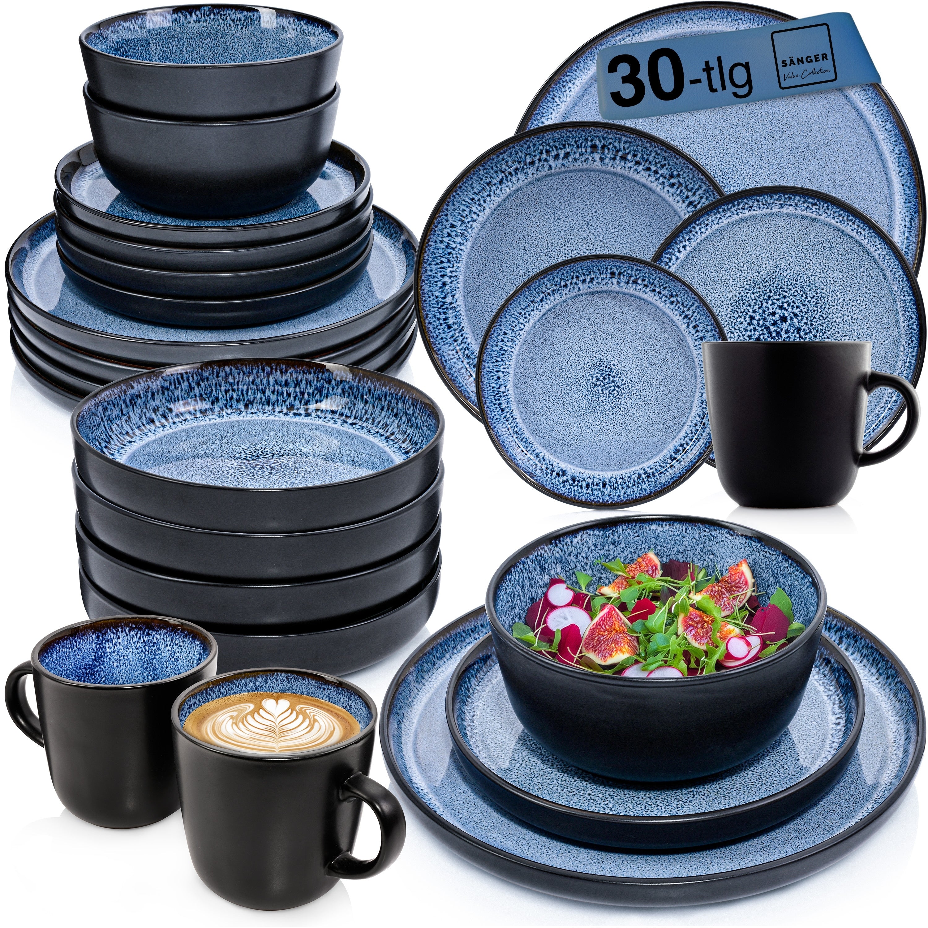 SÄNGER Steingut Geschirrset Aruba, Kombiservice 30 teilig für 6 Personen