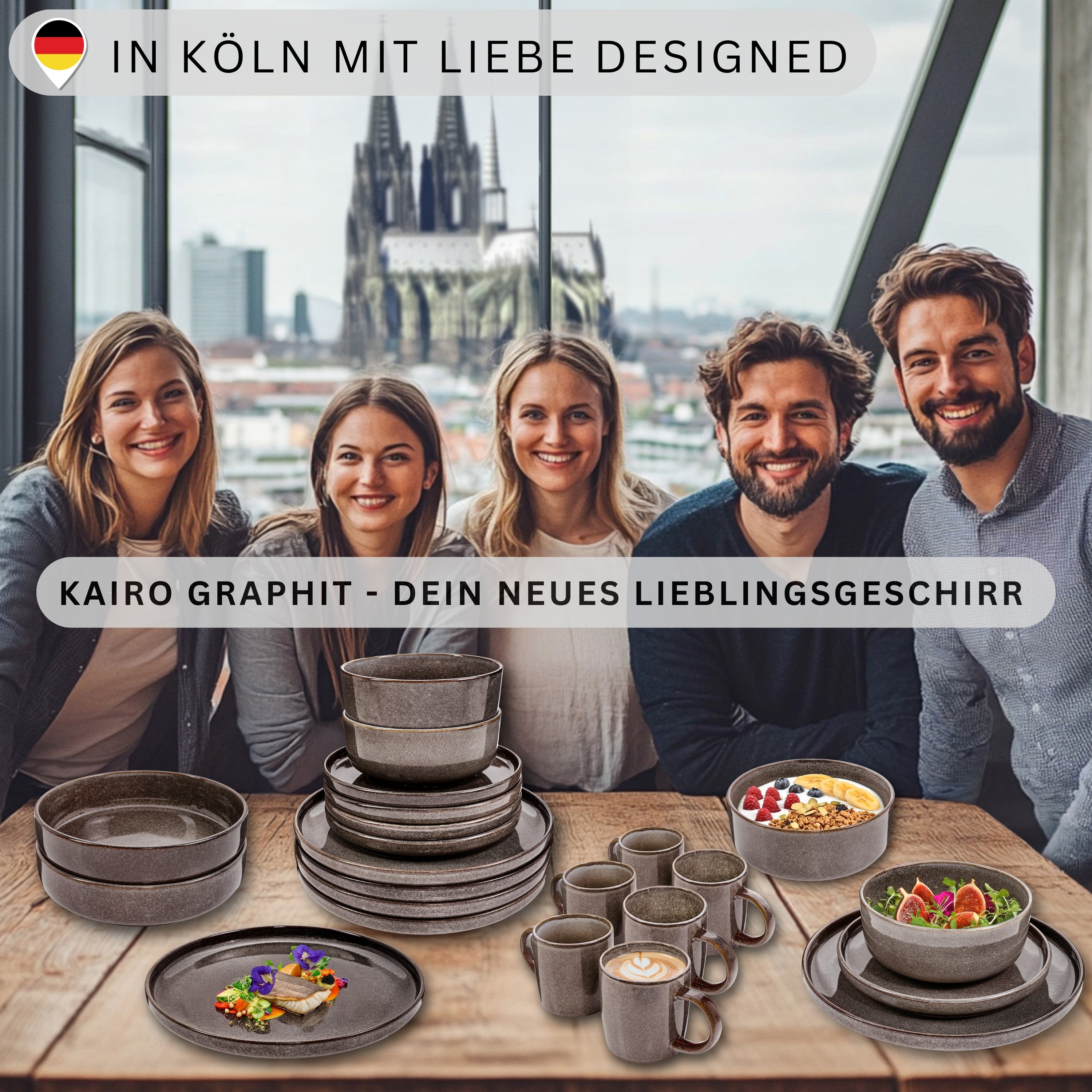 SÄNGER Kairo Graphite Coffee Mug Set - 4-piece Stoneware