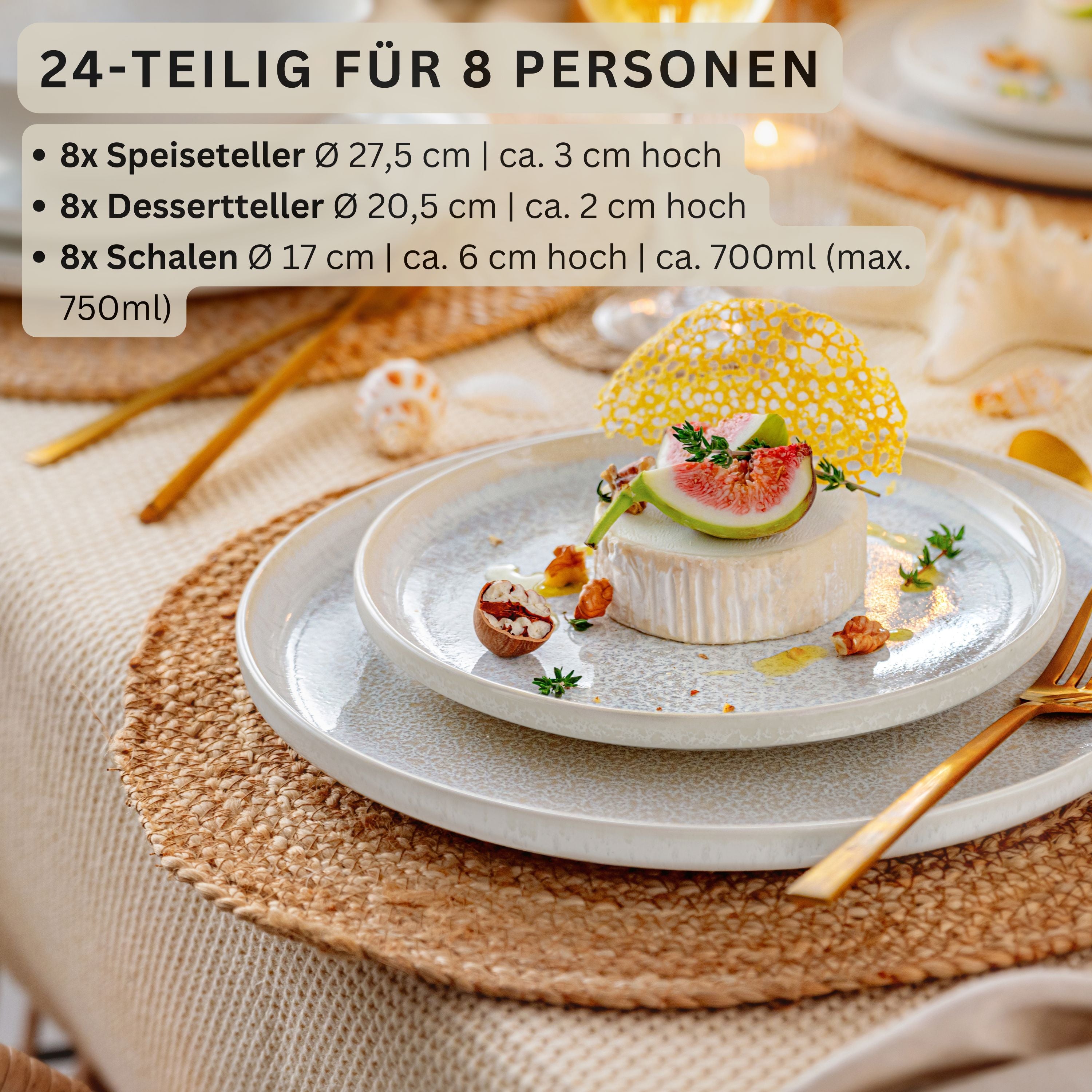 SÄNGER Steingut Geschirrset Korfu, Tafelservice 24 teilig für 8 Personen