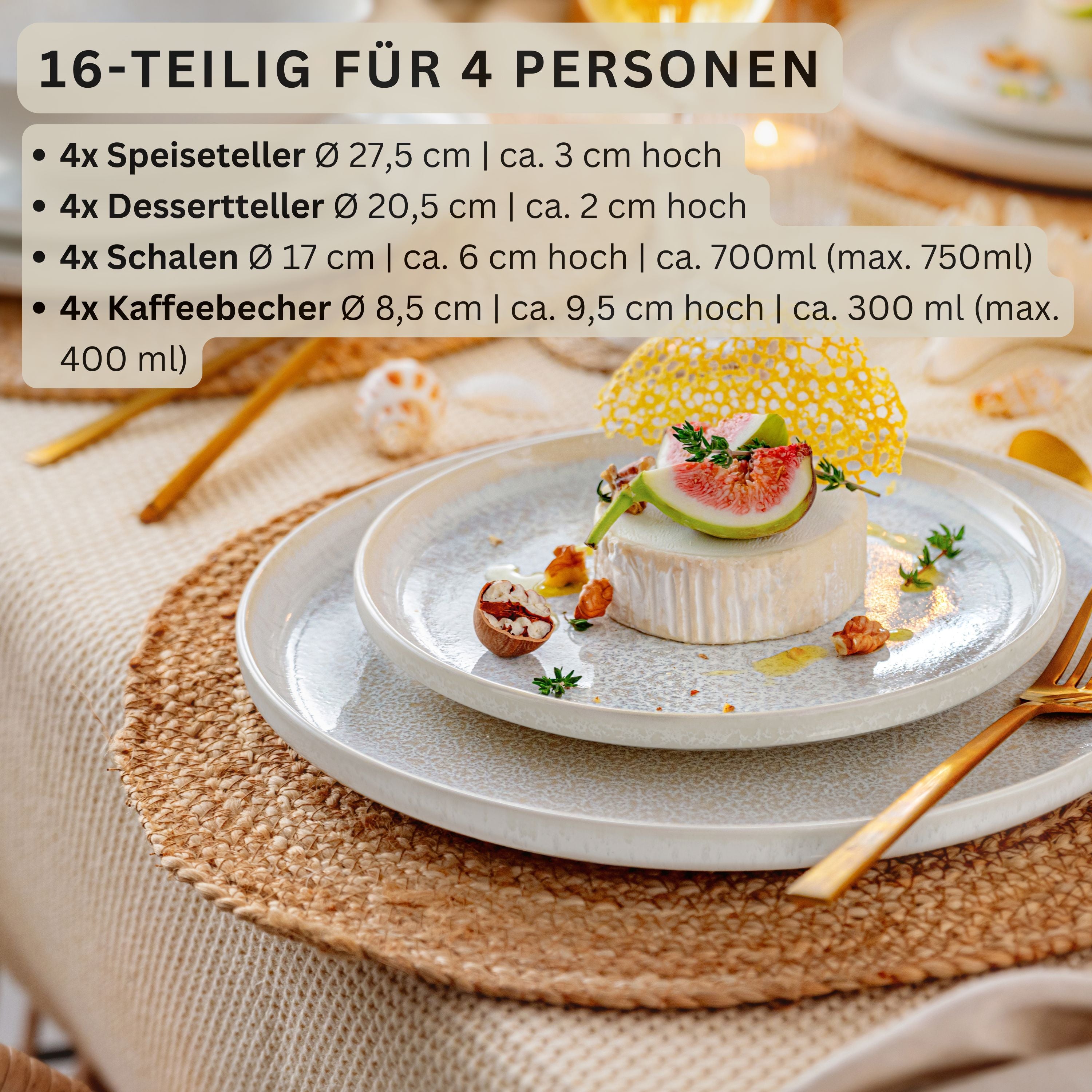 SÄNGER Stoneware Dinnerware Set Corfu, 16-Piece Combi Set for 4 People