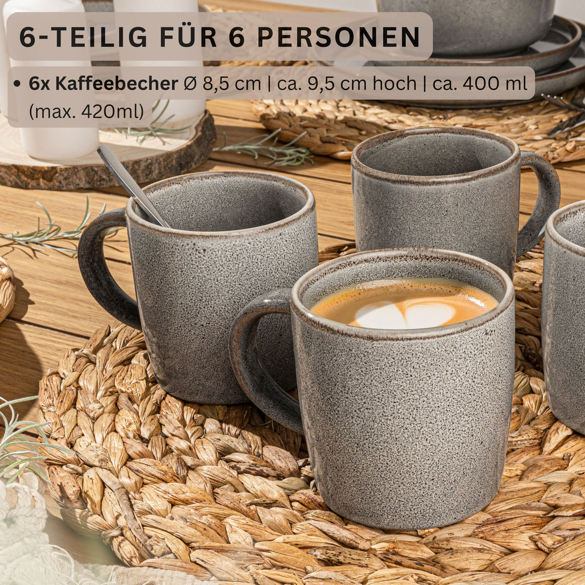 SÄNGER Kairo Graphite Stoneware Mug Set - 6 Pieces