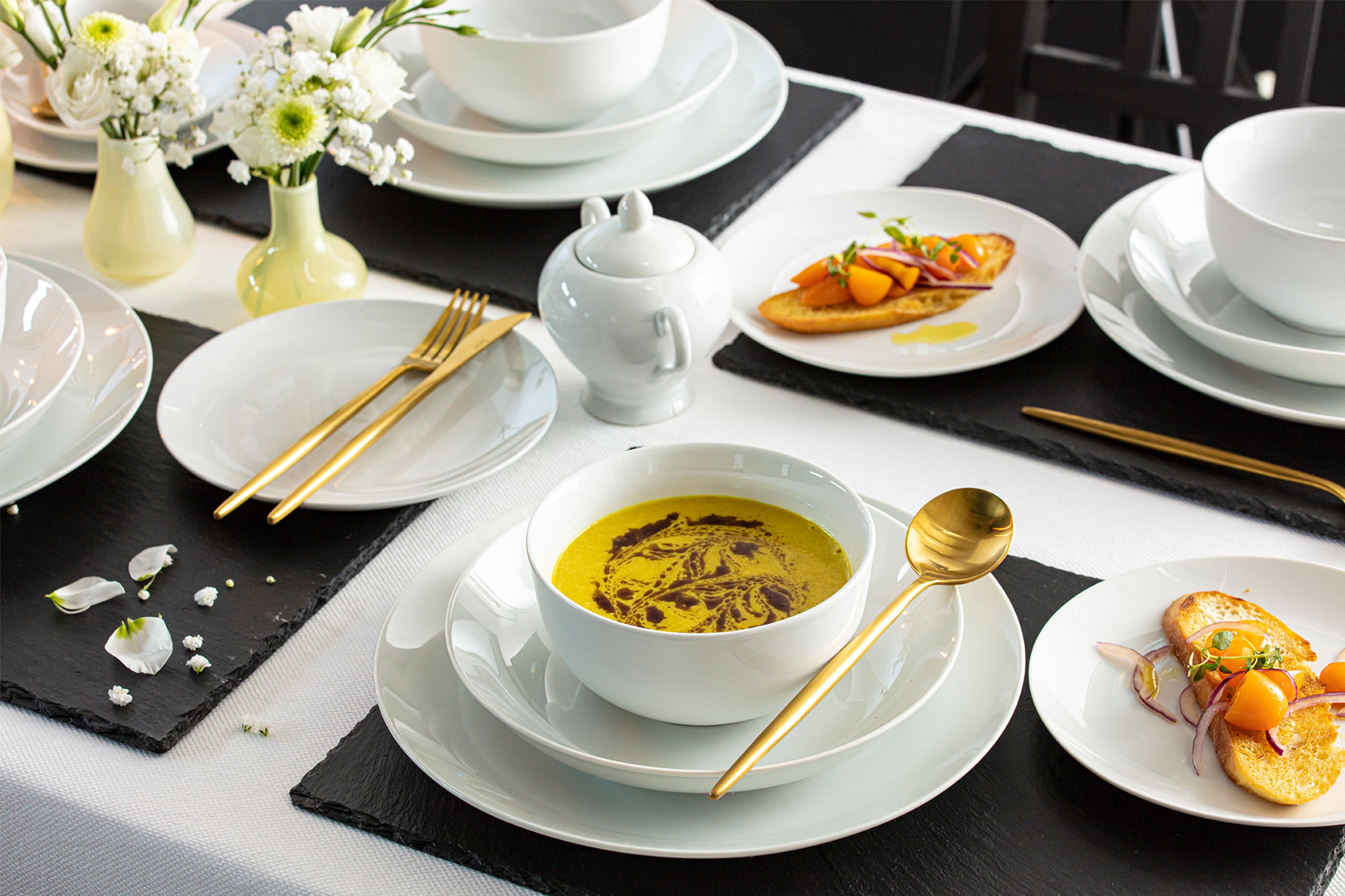 SÄNGER Porzellan Geschirrset New Port, Kombiservice 86 teilig für 12 Personen