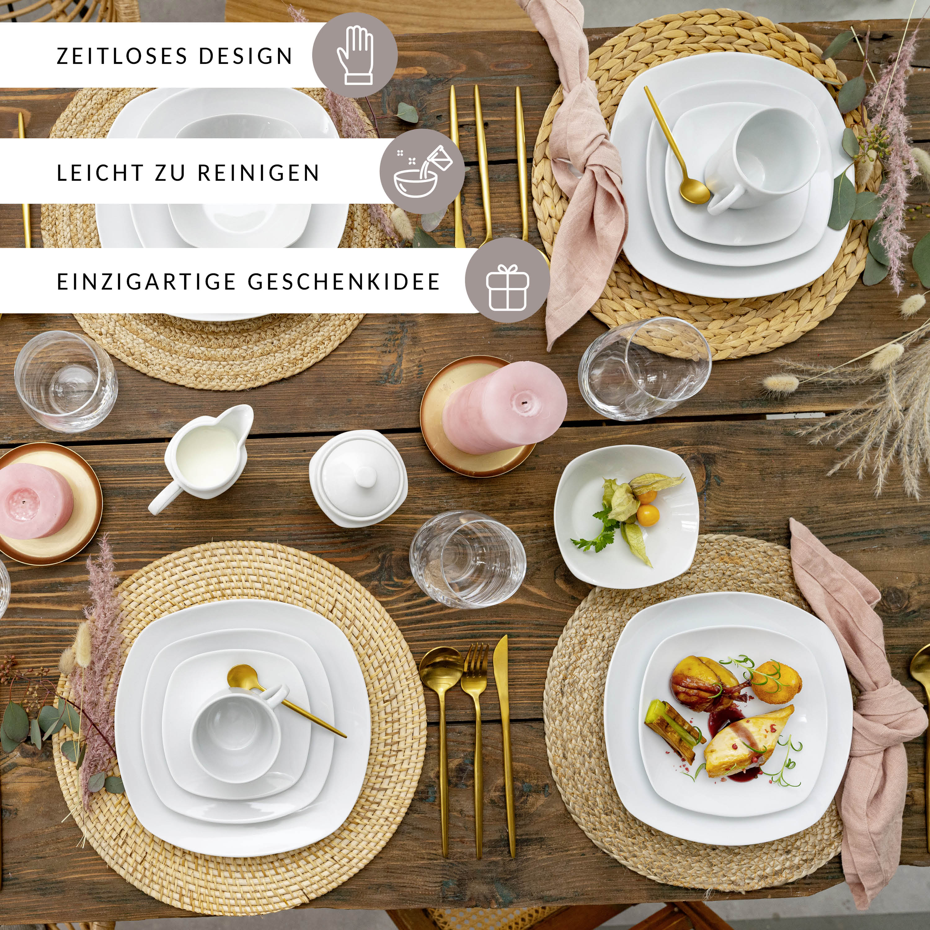 SÄNGER Porzellan Geschirrset Bilgola, Kombiservice 16 teilig für 4 Personen