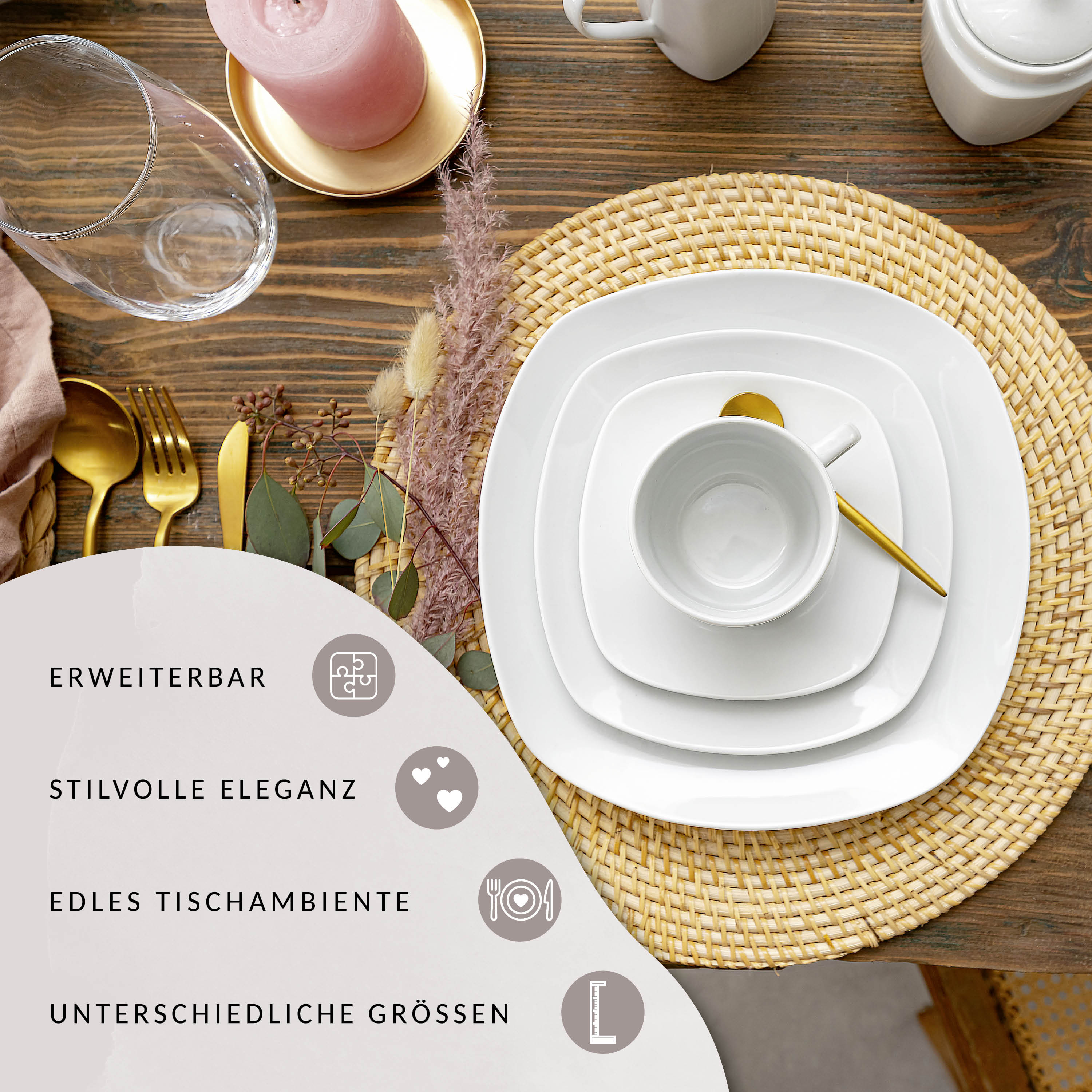 SÄNGER Porzellan Geschirrset Bilgola, Kombiservice 16 teilig für 4 Personen