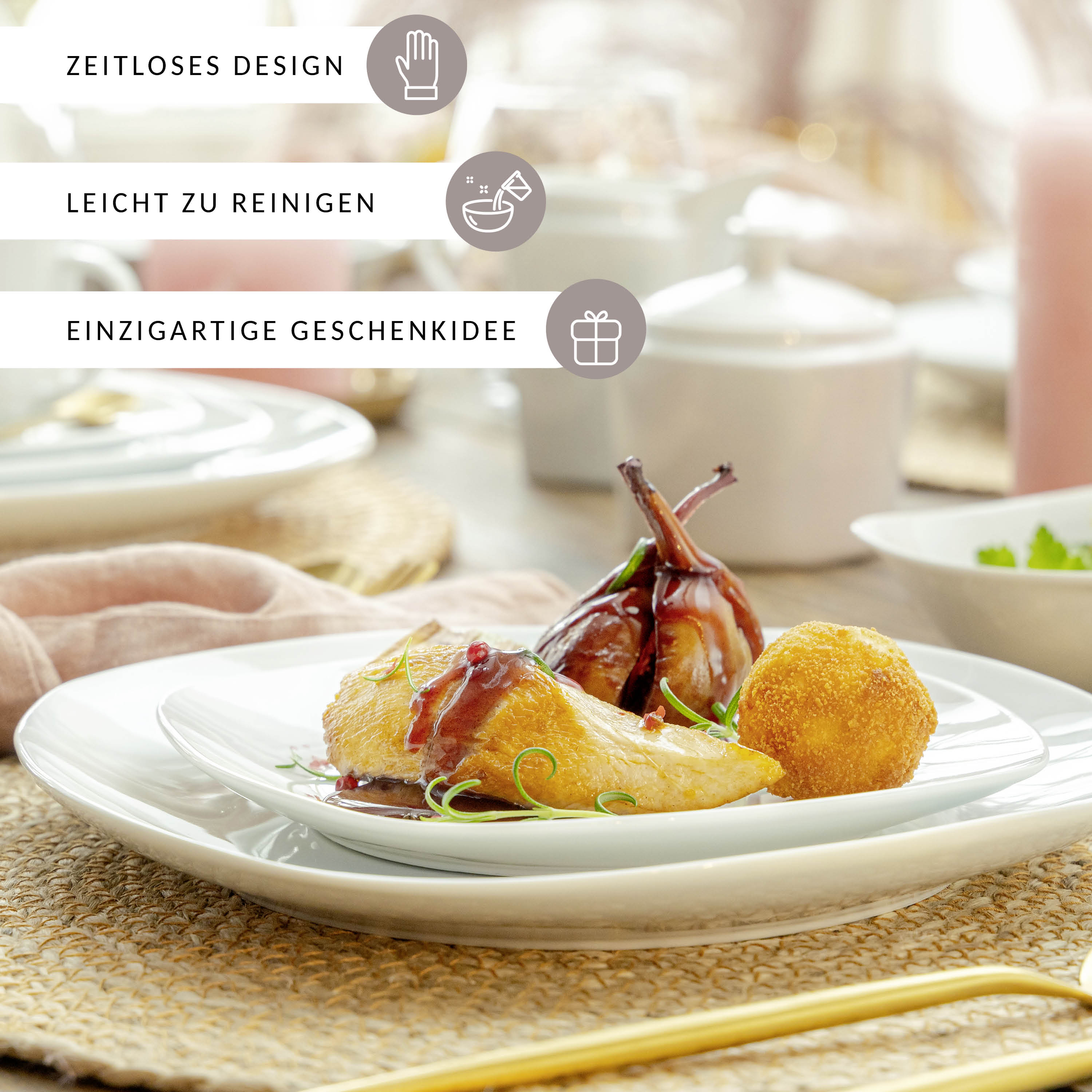 SÄNGER Porzellan Geschirrset Bilgola, Tafelservice 24 teilig für 6 Personen