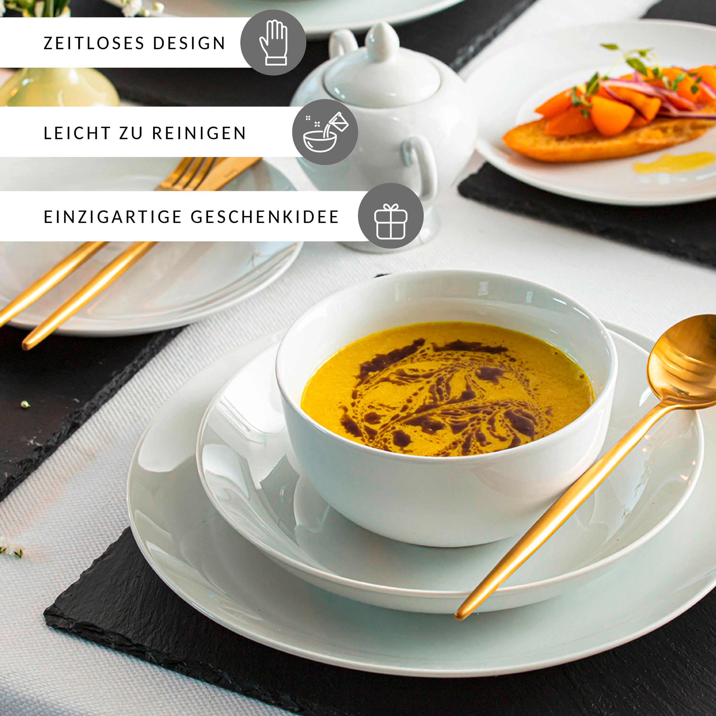 SÄNGER Porzellan Geschirrset New Port, Tafelservice 24 teilig für 6 Personen