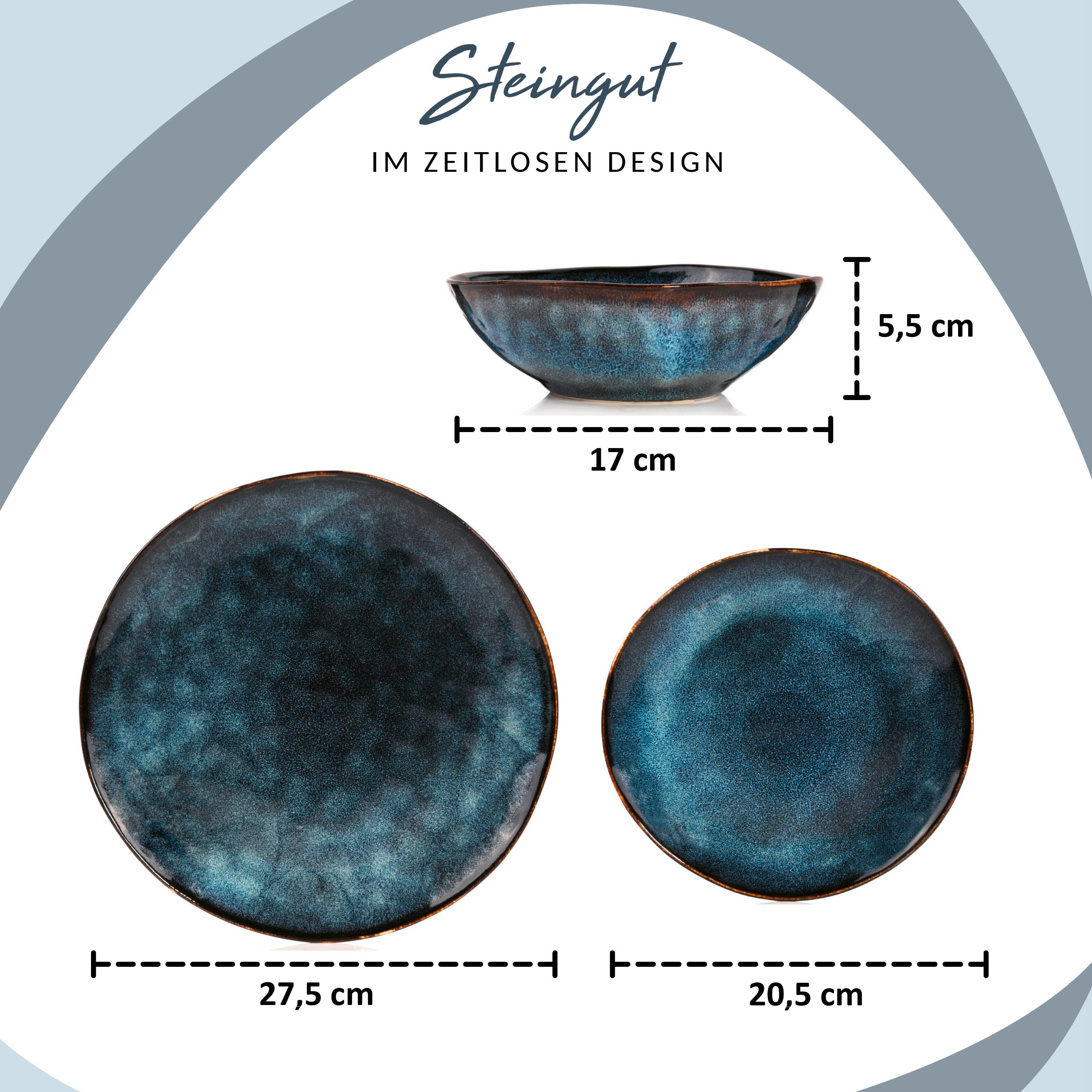 SÄNGER Steingut Geschirrset Tokio, Tafelservice 12 teilig für 4 Personen