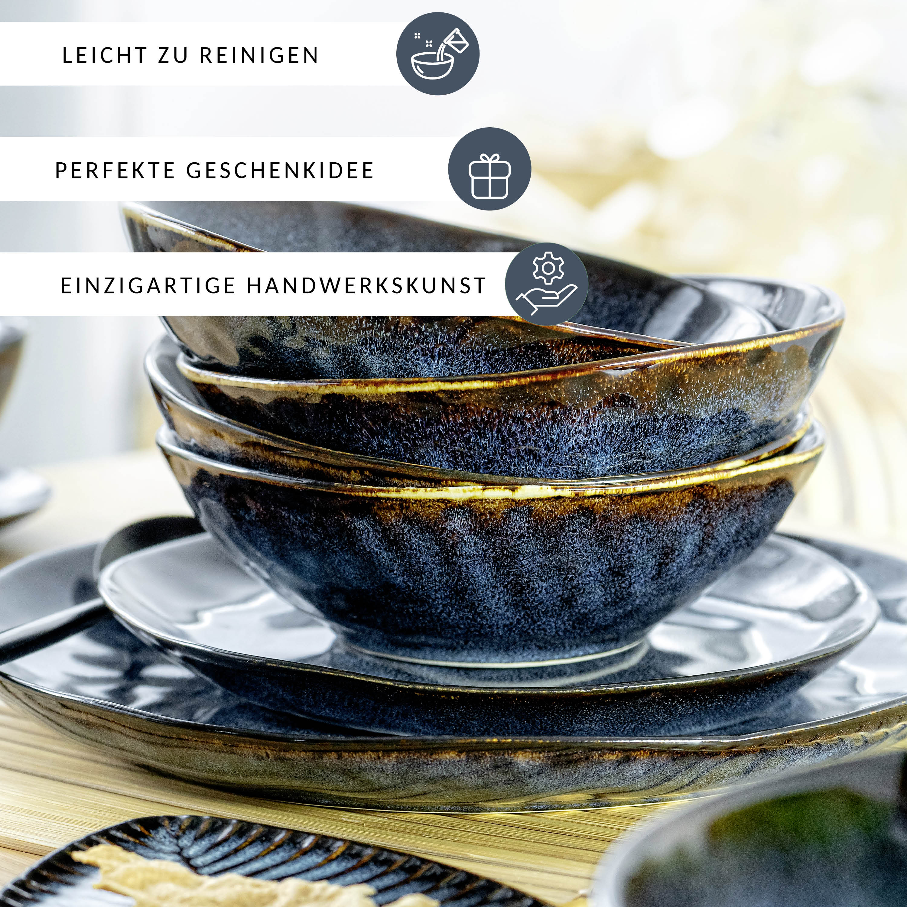 SÄNGER Steingut Geschirrset Tokio, Tafelservice 12 teilig für 4 Personen