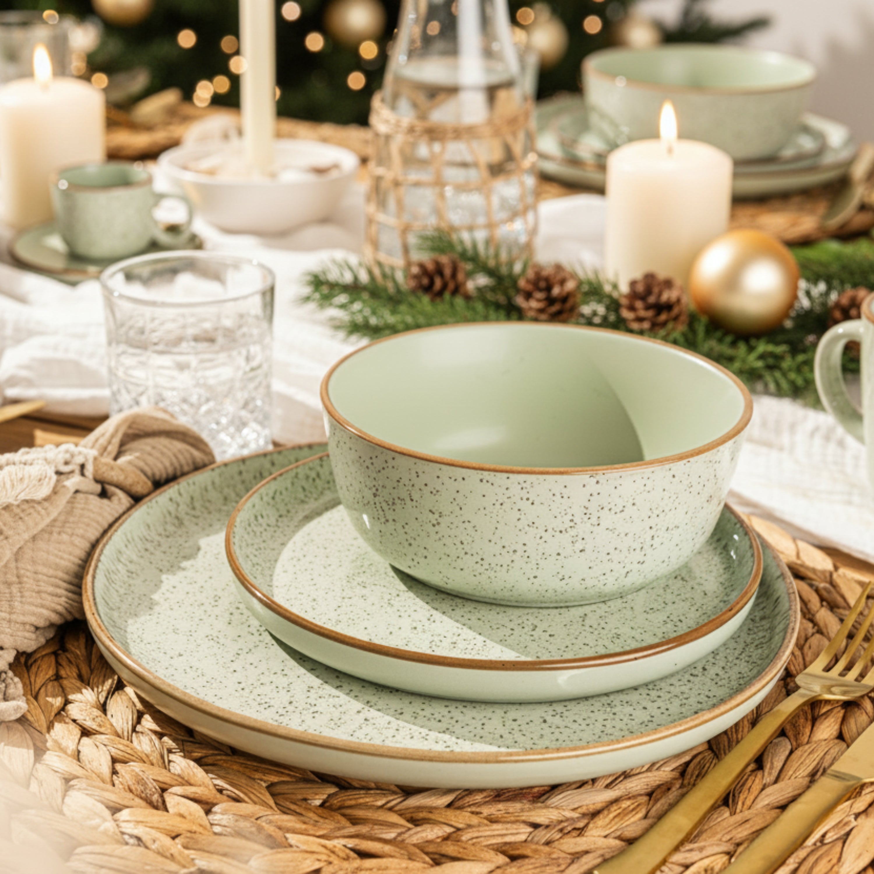 SÄNGER Steingut Geschirrset Rio Minze, Kombiservice 30 teilig für 6 Personen