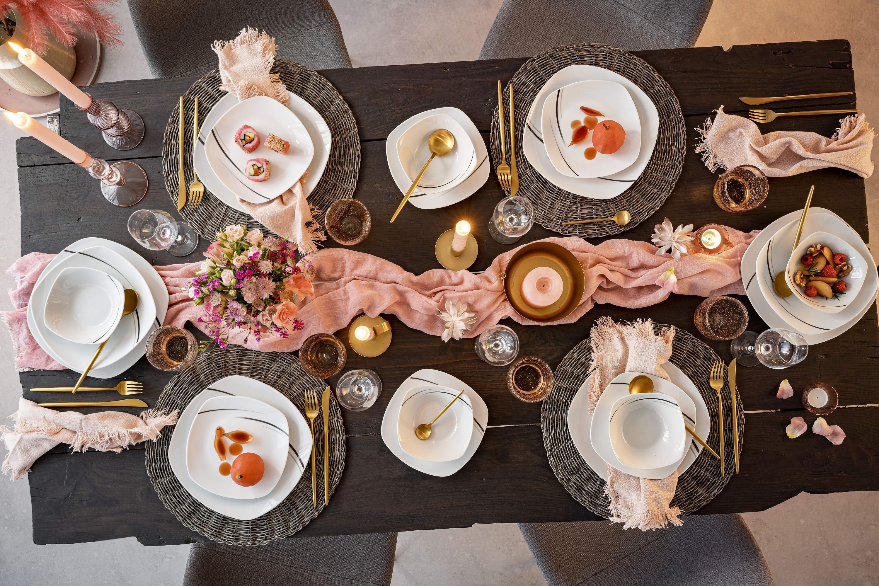 SÄNGER Porzellan Geschirrset Bilgola Black Lines, Tafelservice 18 teilig für 6 Personen