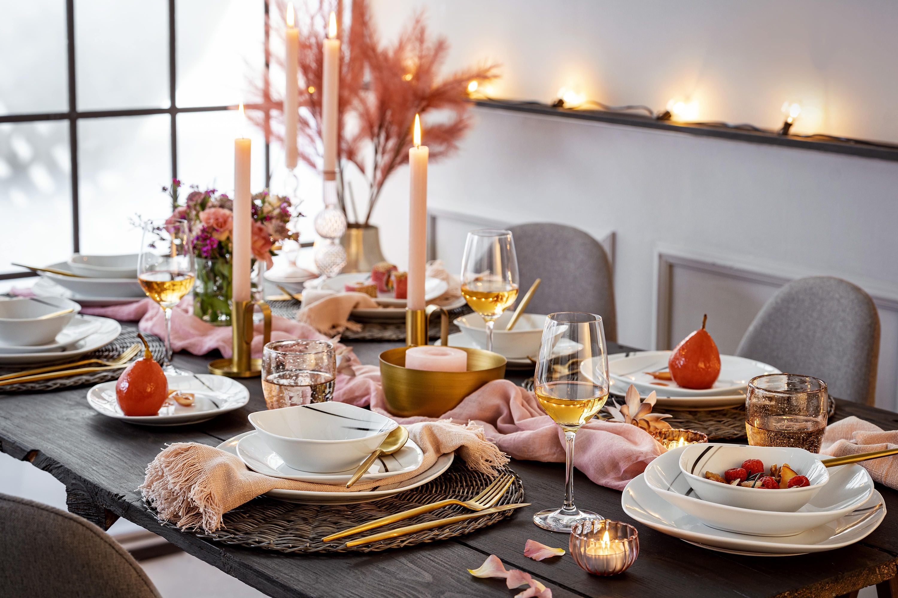 SÄNGER Porzellan Geschirrset Bilgola Black Lines, Tafelservice 18 teilig für 6 Personen