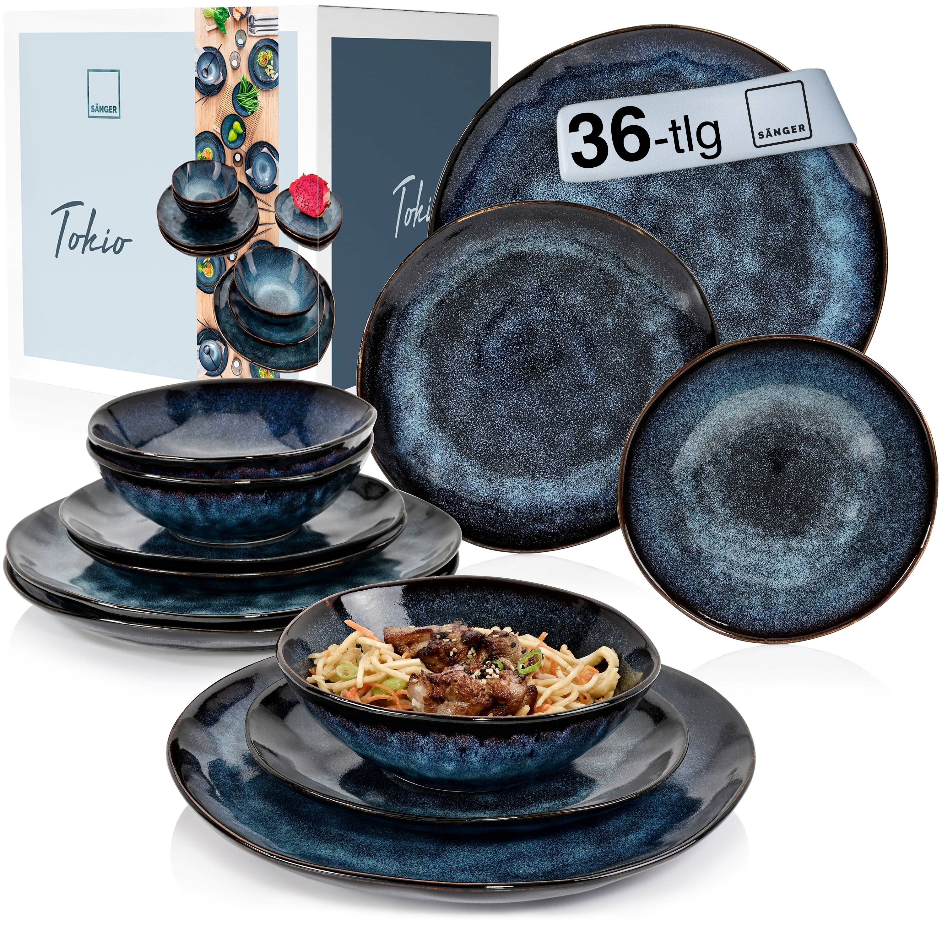 SÄNGER Steingut Geschirrset Tokio, Tafelservice 36 teilig für 12 Personen