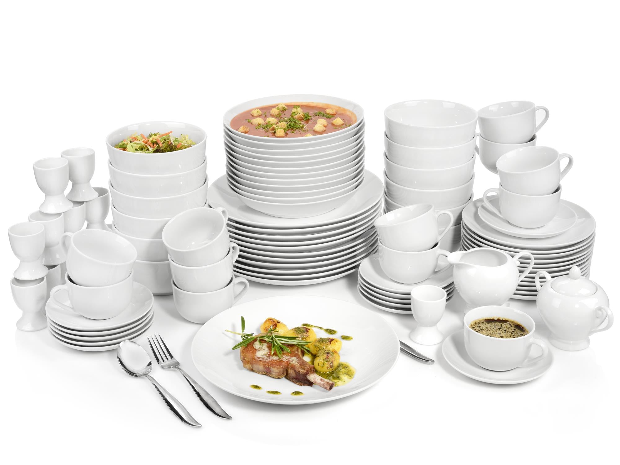 SÄNGER Porzellan Geschirrset New Port, Kombiservice 86 teilig für 12 Personen