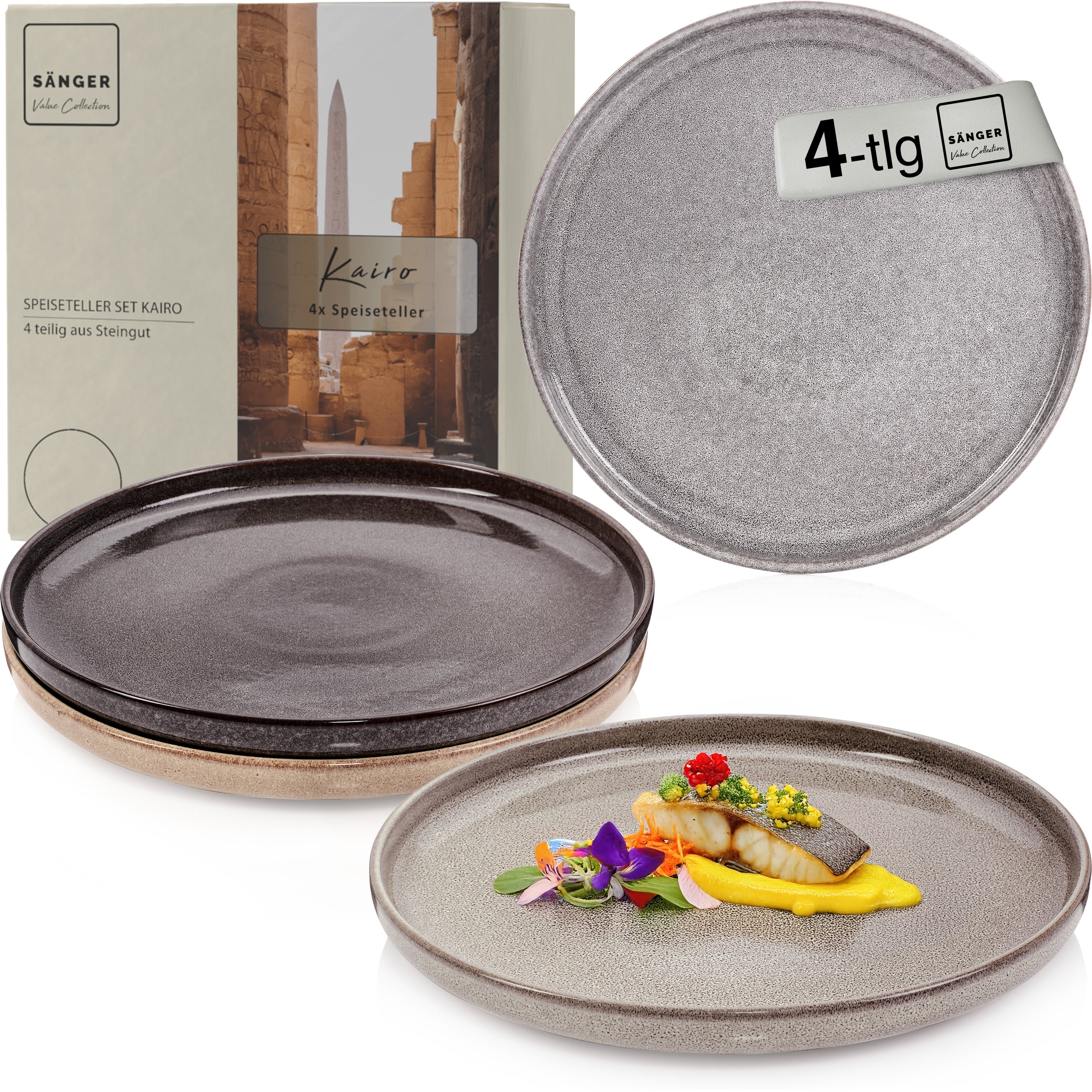 SÄNGER Speiseteller Set Kairo - 4 teilig aus Steingut