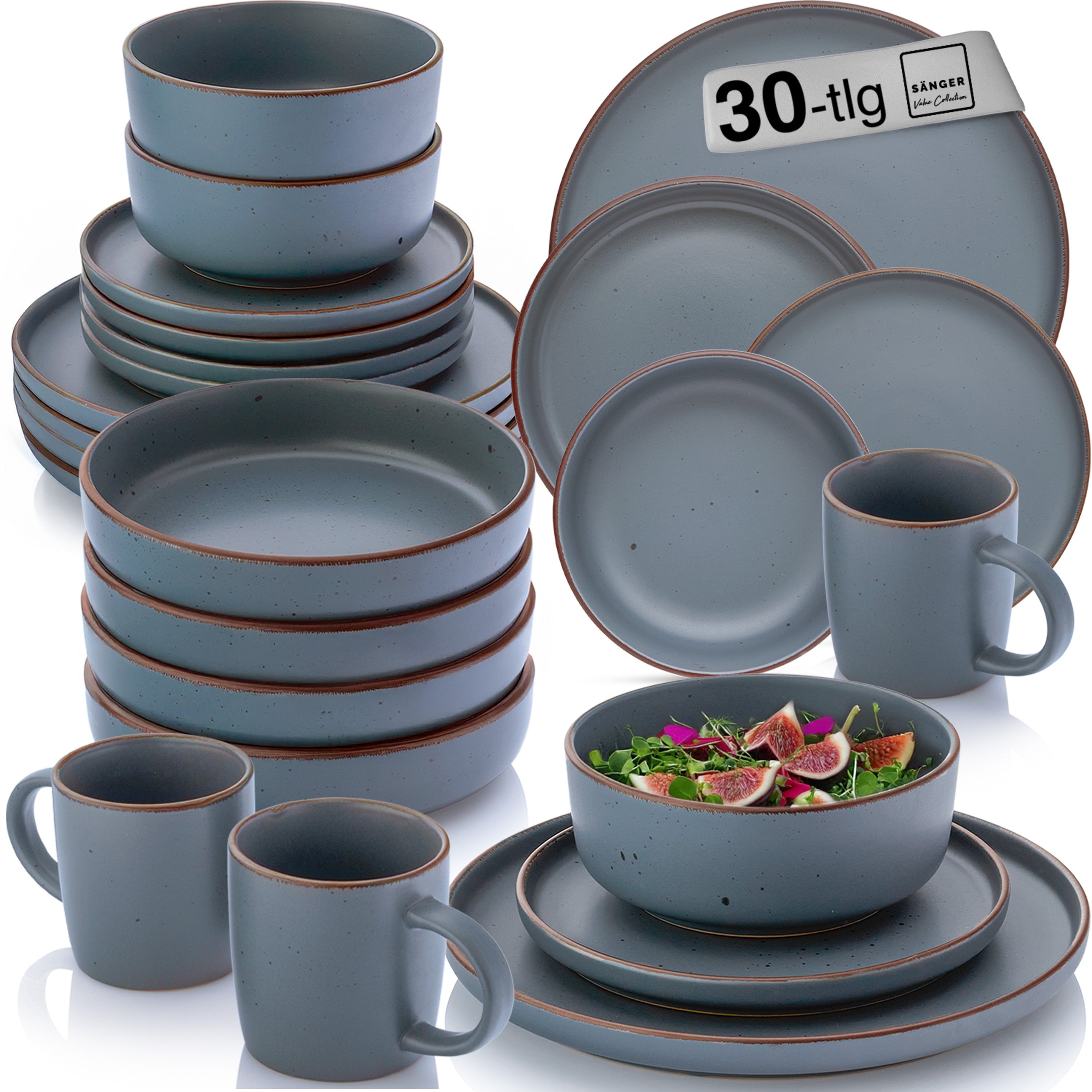 SÄNGER Steingut Geschirrset Bombay Graphit 30 teilig für 6 Personen