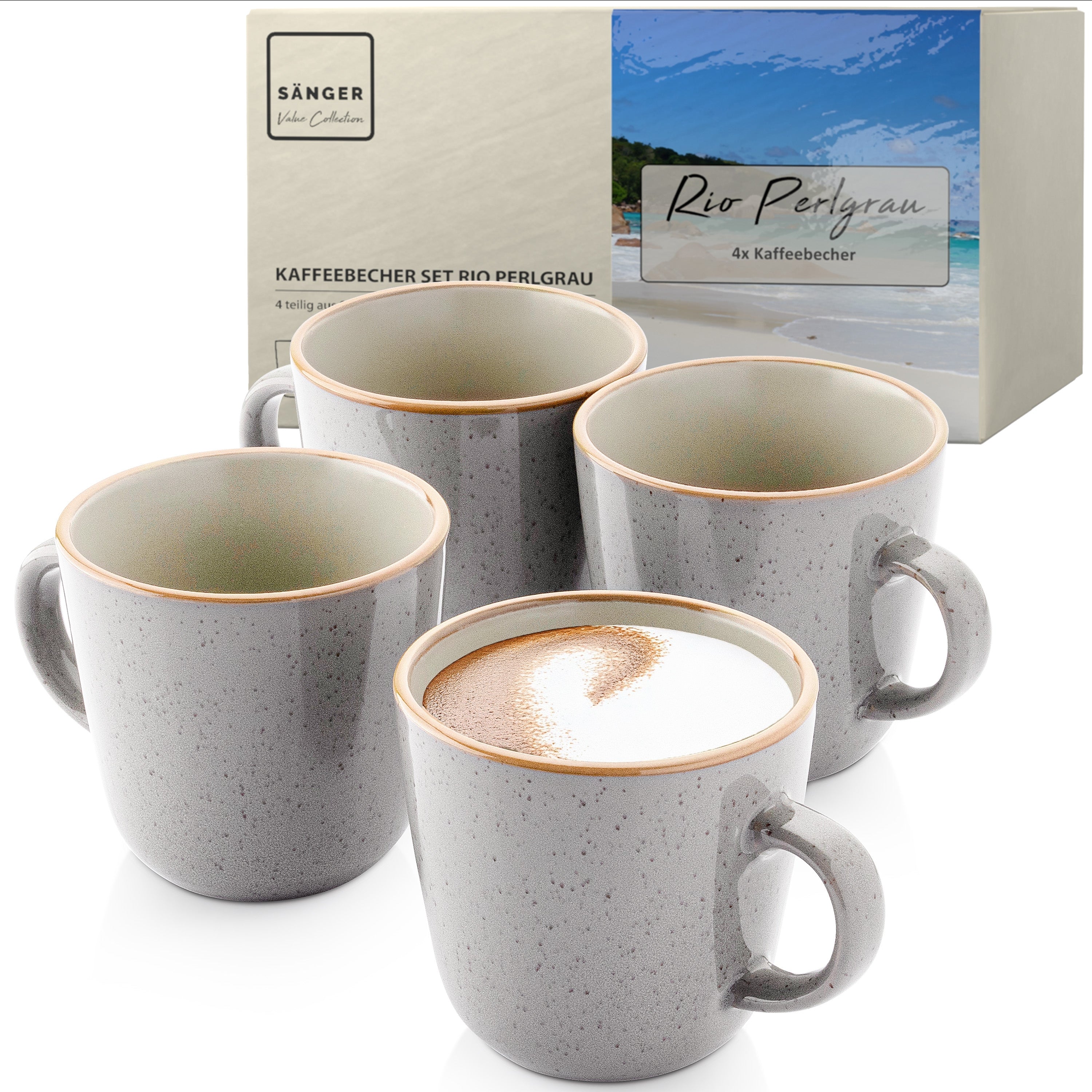 SÄNGER Kaffeebecher Set Rio Perlgrau 4 teilig