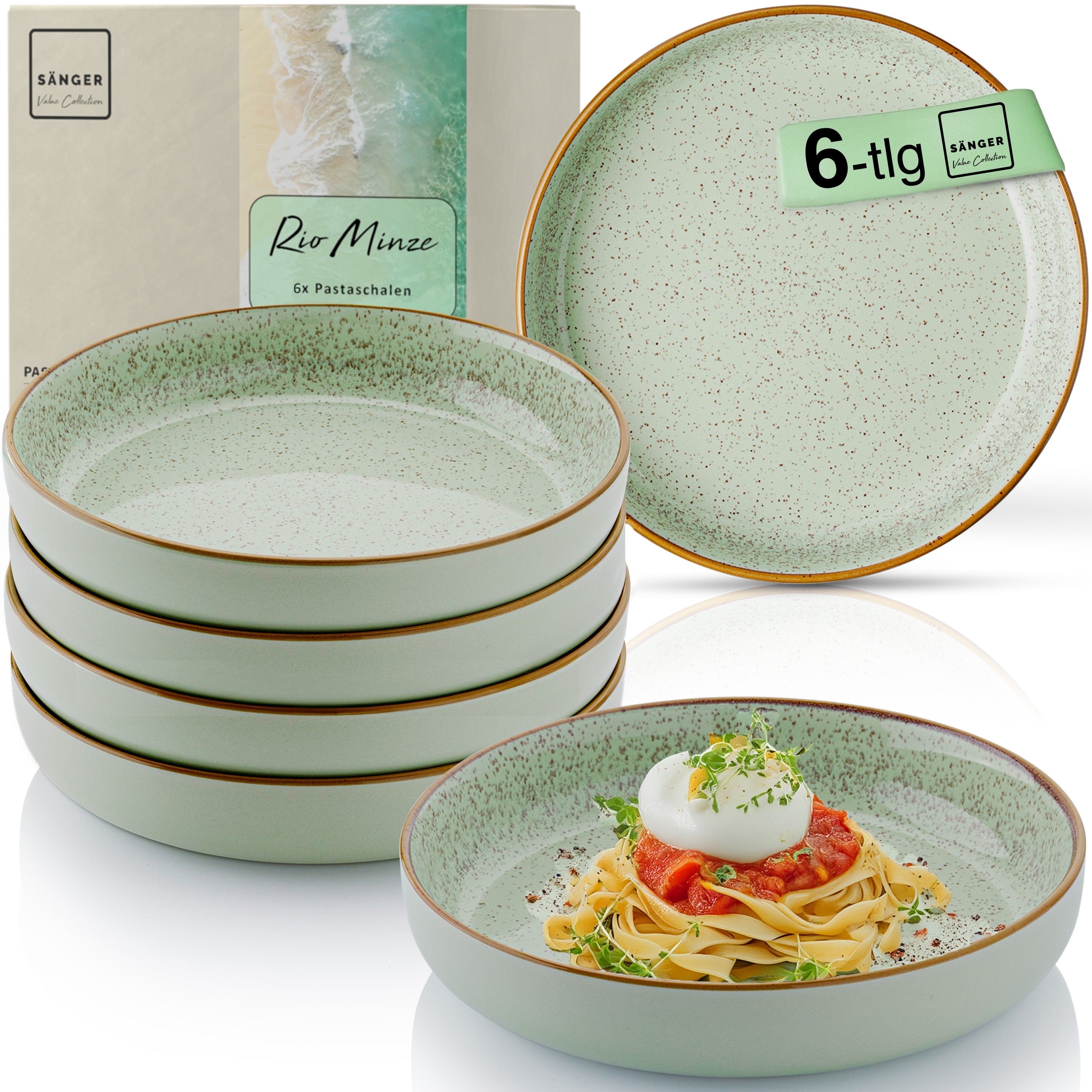SÄNGER Pastaschalen Set Rio Minze - 6 teilig aus Steingut