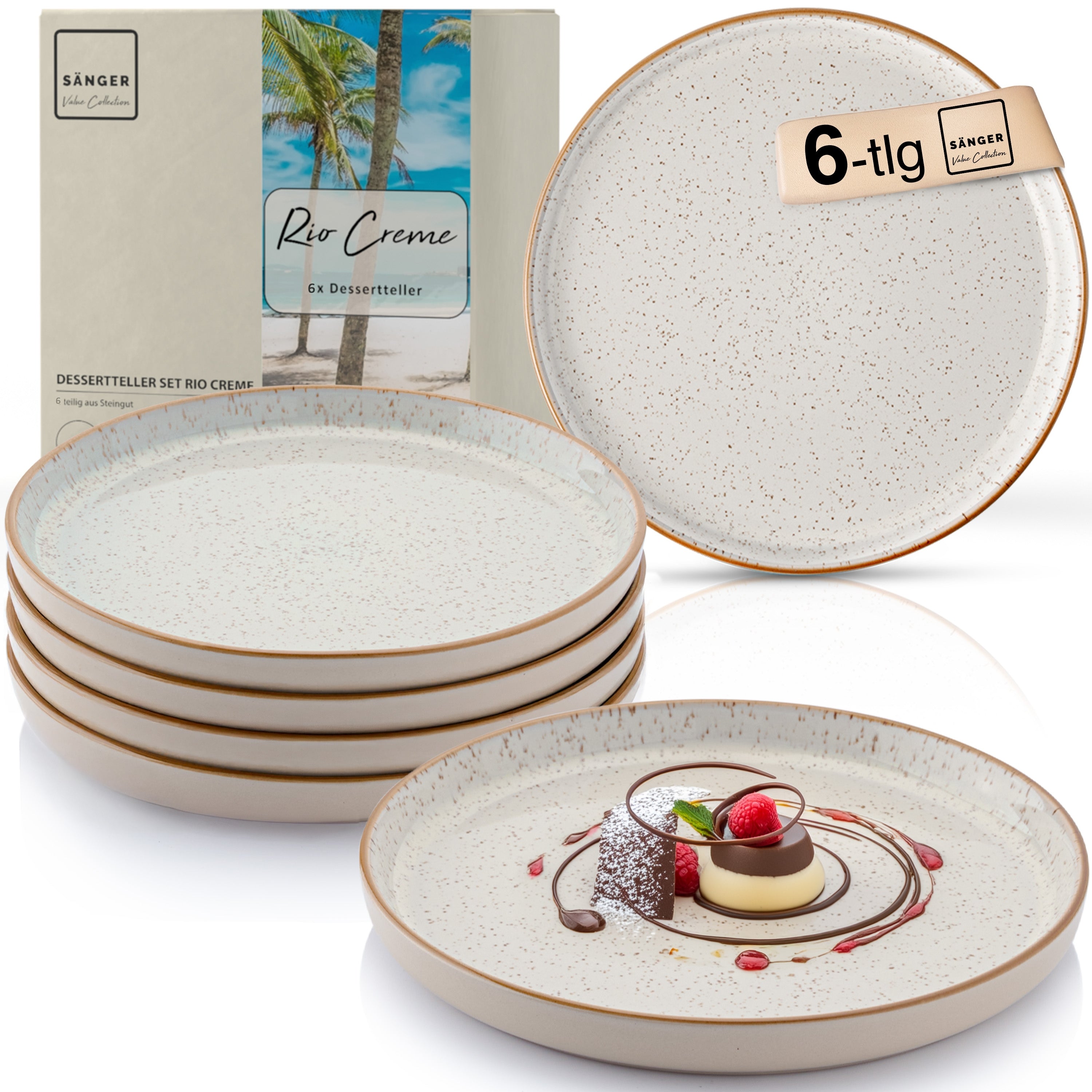 SÄNGER Dessertteller Set Rio Creme - 6 teilig aus Steingut