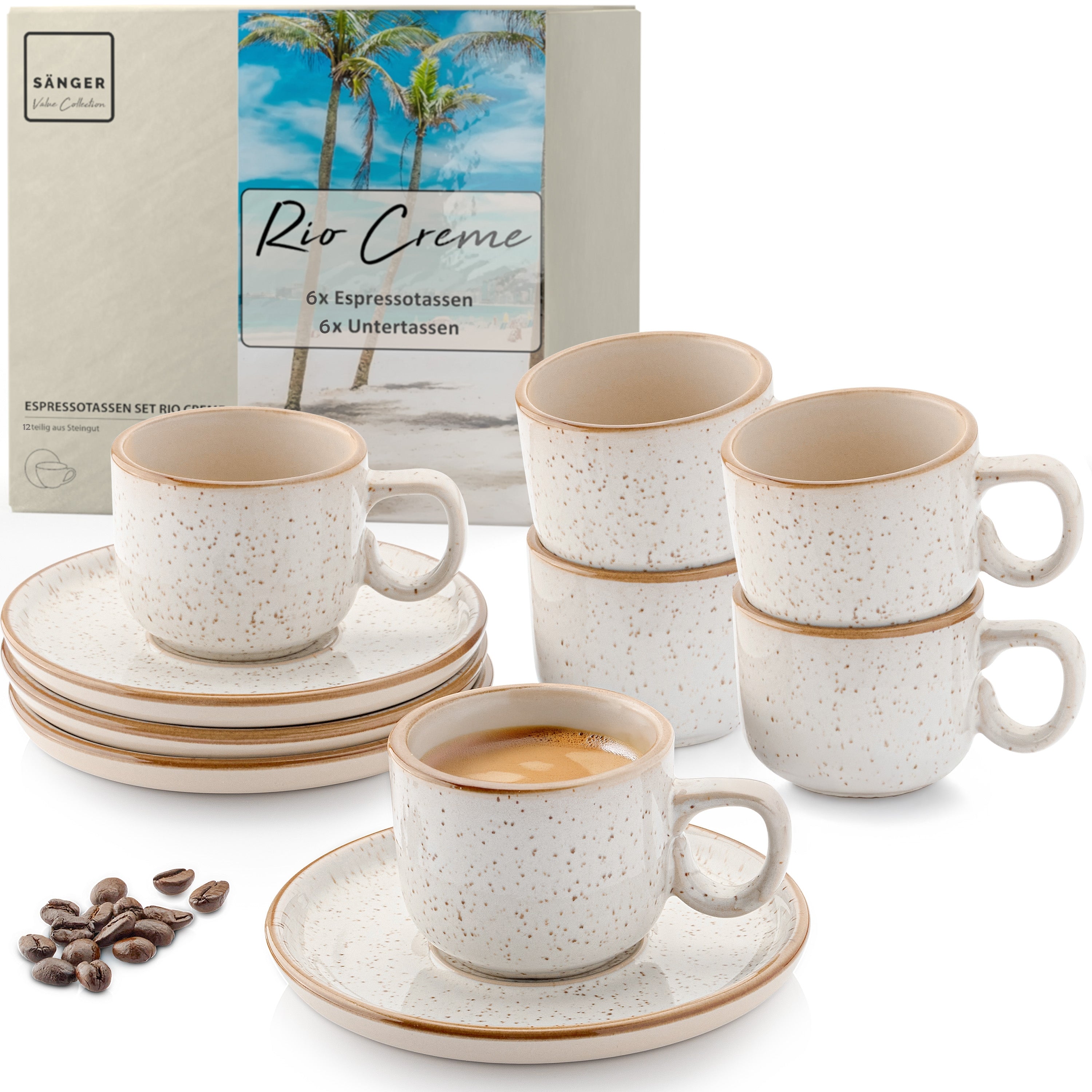 SÄNGER Espressotassen Set Rio Creme 12 teilig für 6 personen