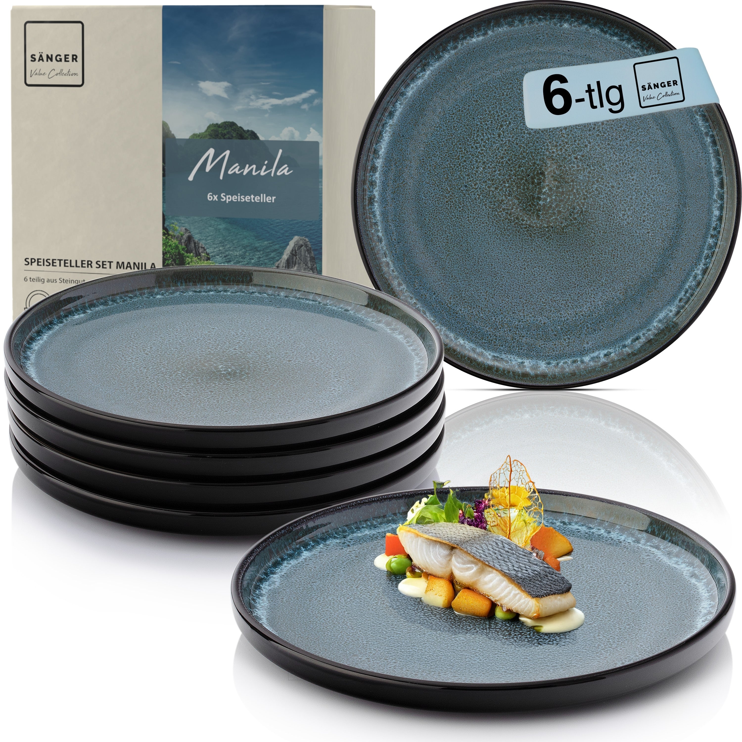 SÄNGER Speiseteller Set Manila - 6 teilig aus Steingut