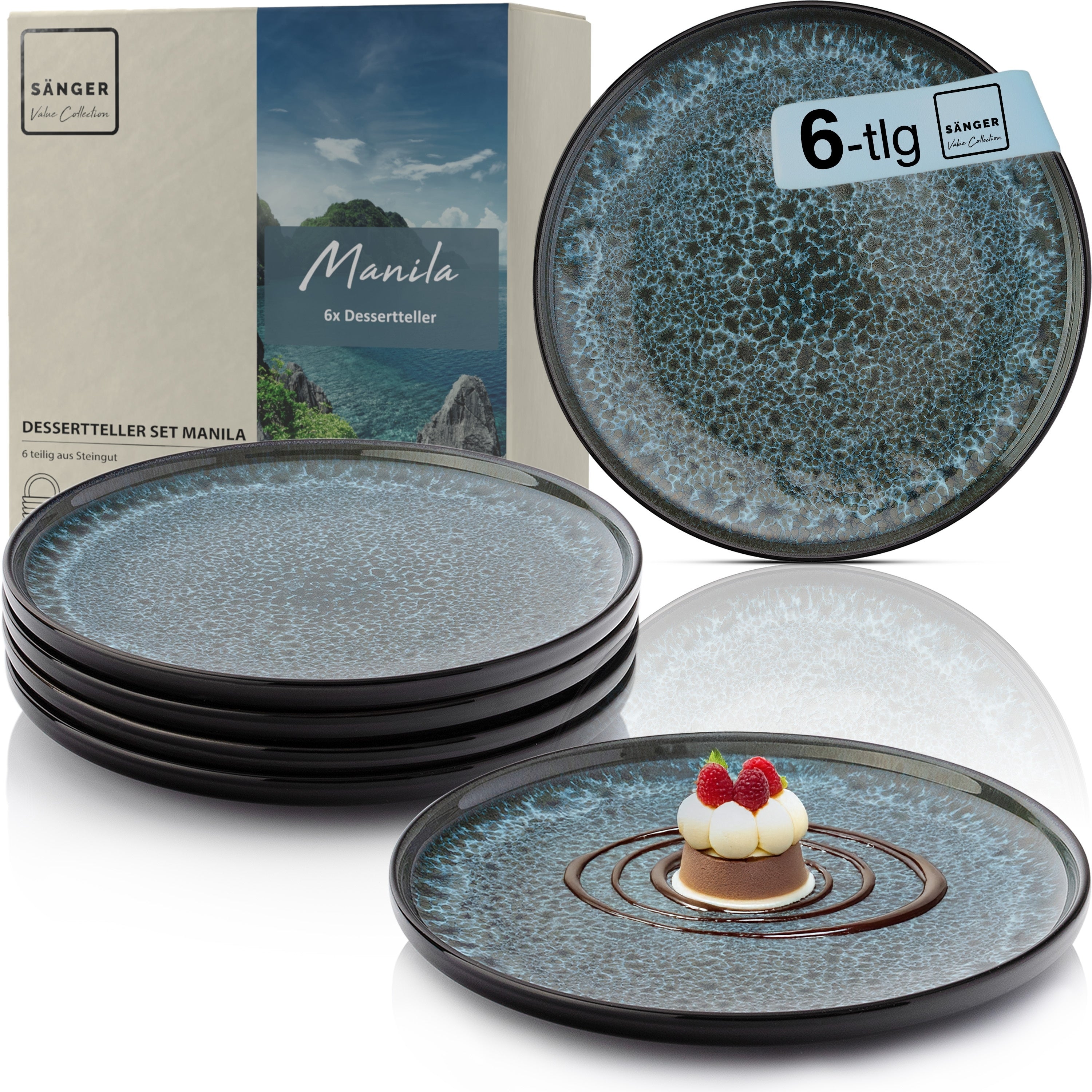SÄNGER Dessertteller Set Manila - 6 teilig aus Steingut