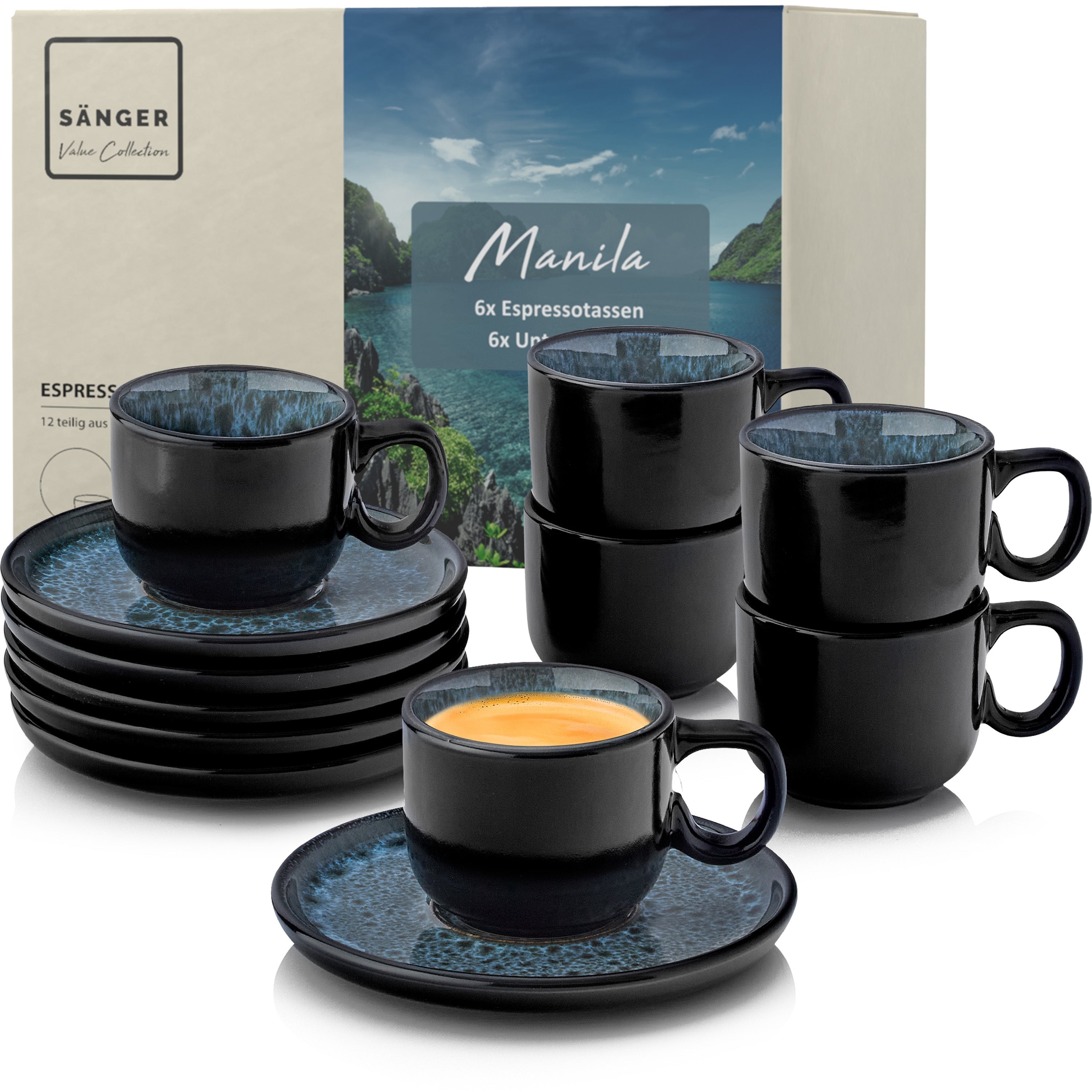 SÄNGER Espressotassen Set Manila - 12 teilig aus Steingut