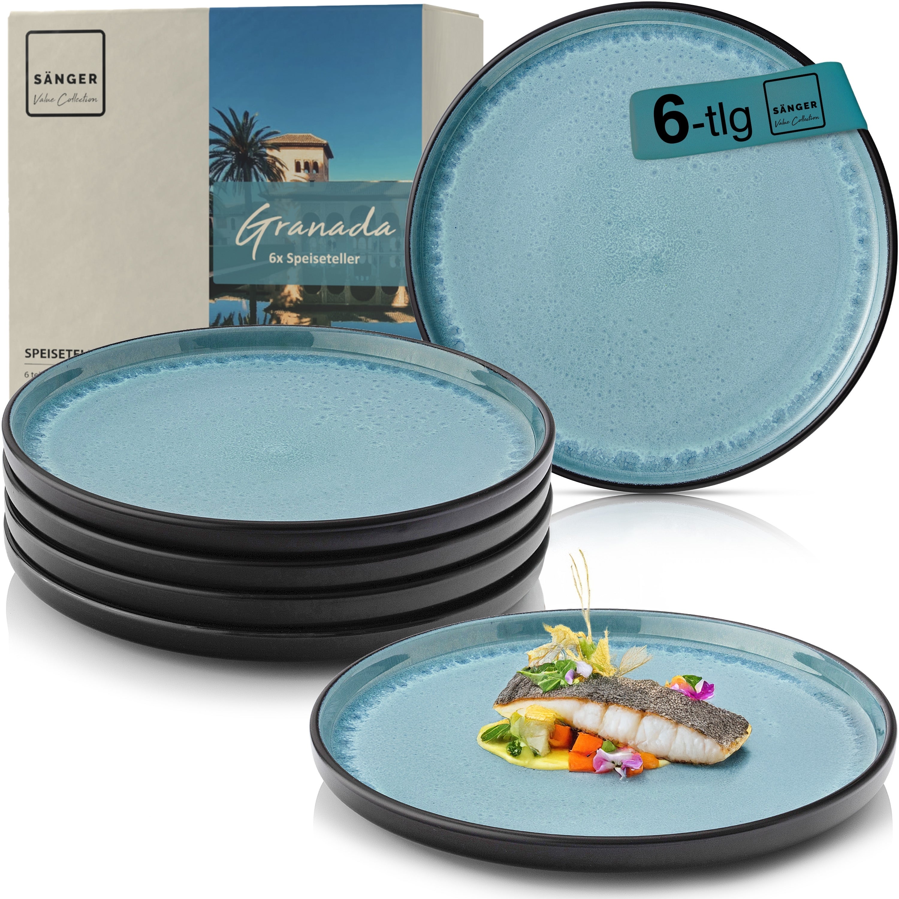 SÄNGER Speiseteller Set Granada - 6 teilig aus Steingut