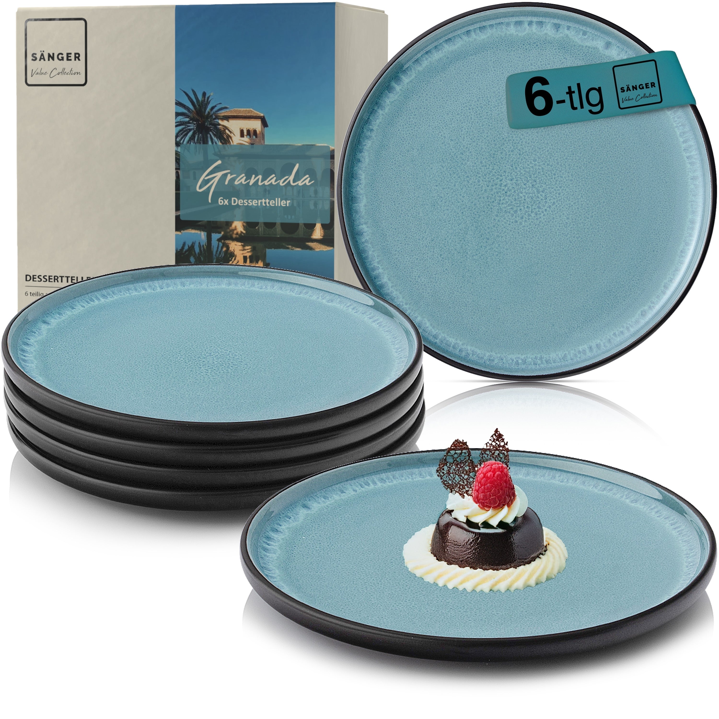 SÄNGER Dessertteller Set Granada - 6 teilig aus Steingut