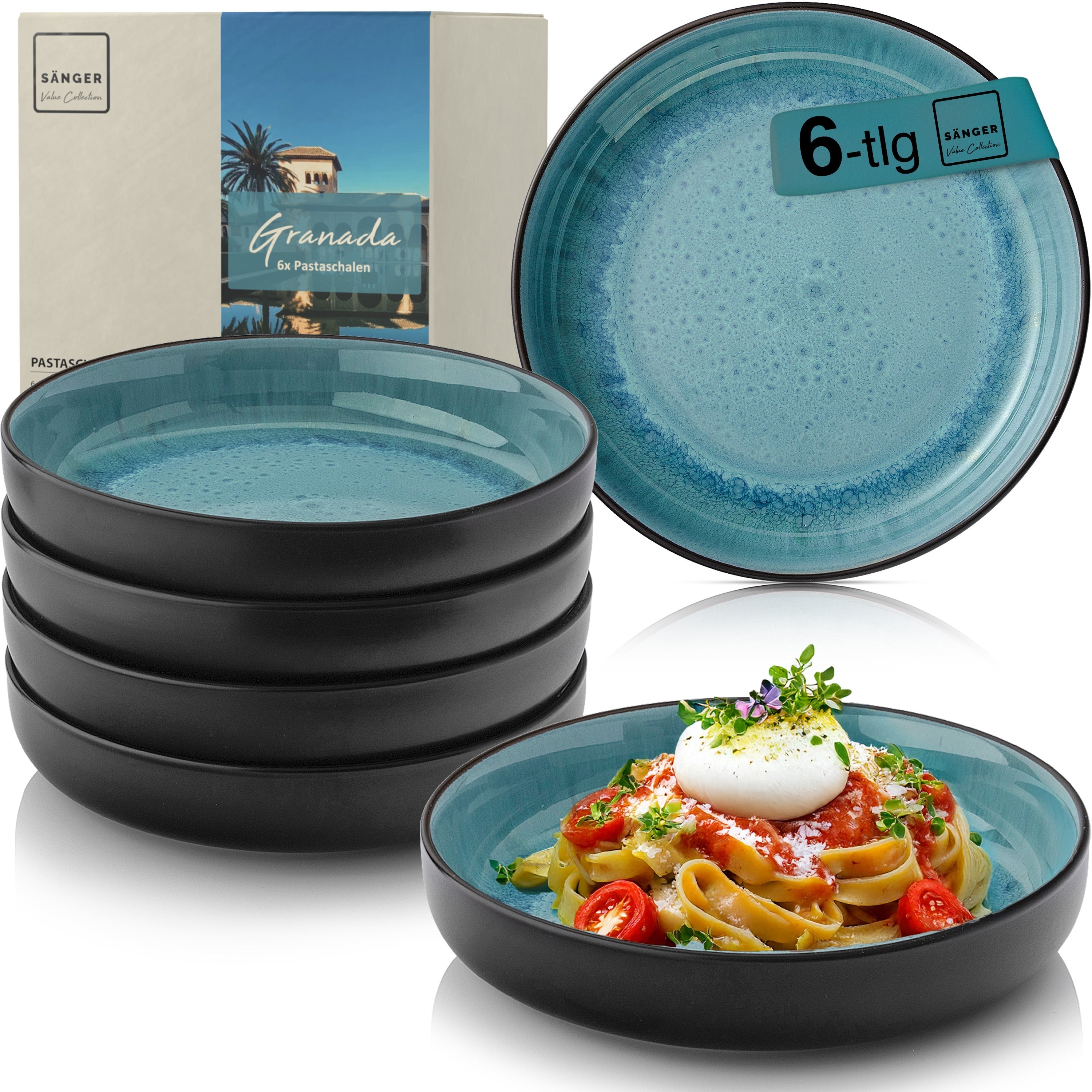 SÄNGER Pastaschalen Set Granada - 6 teilig aus Steingut