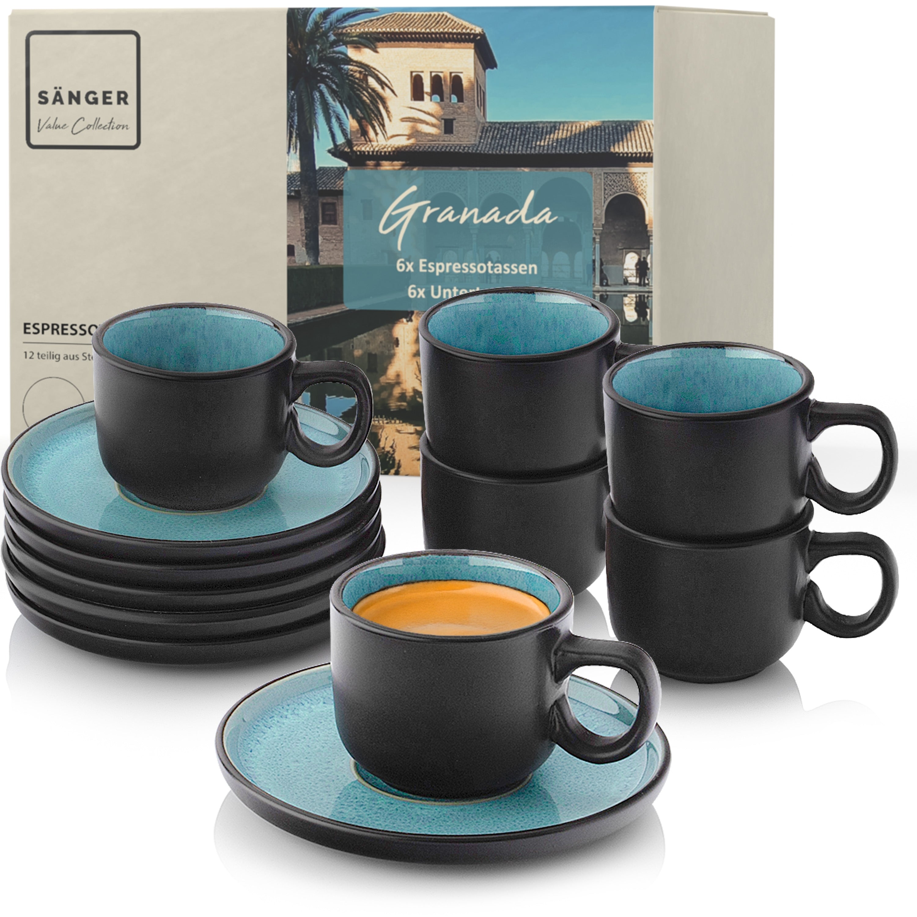 SÄNGER Espressotassen Set Granada - 12 teilig aus Steingut