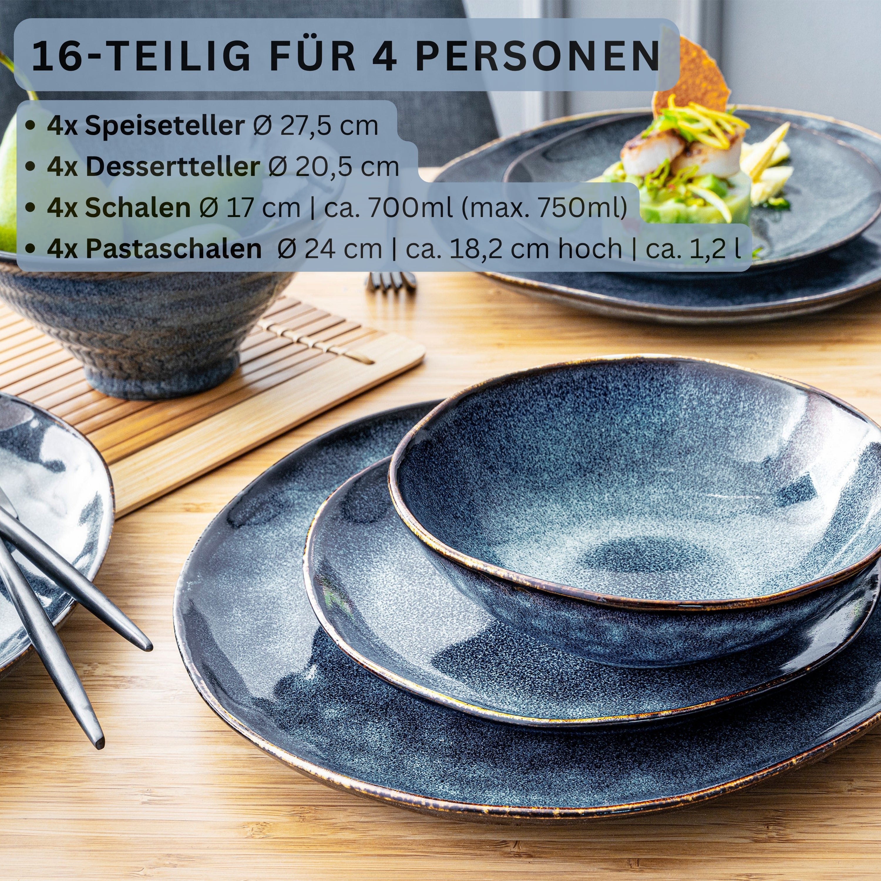 SÄNGER Steingut Geschirrset Tokio, Tafelservice 16 teilig für 4 Personen
