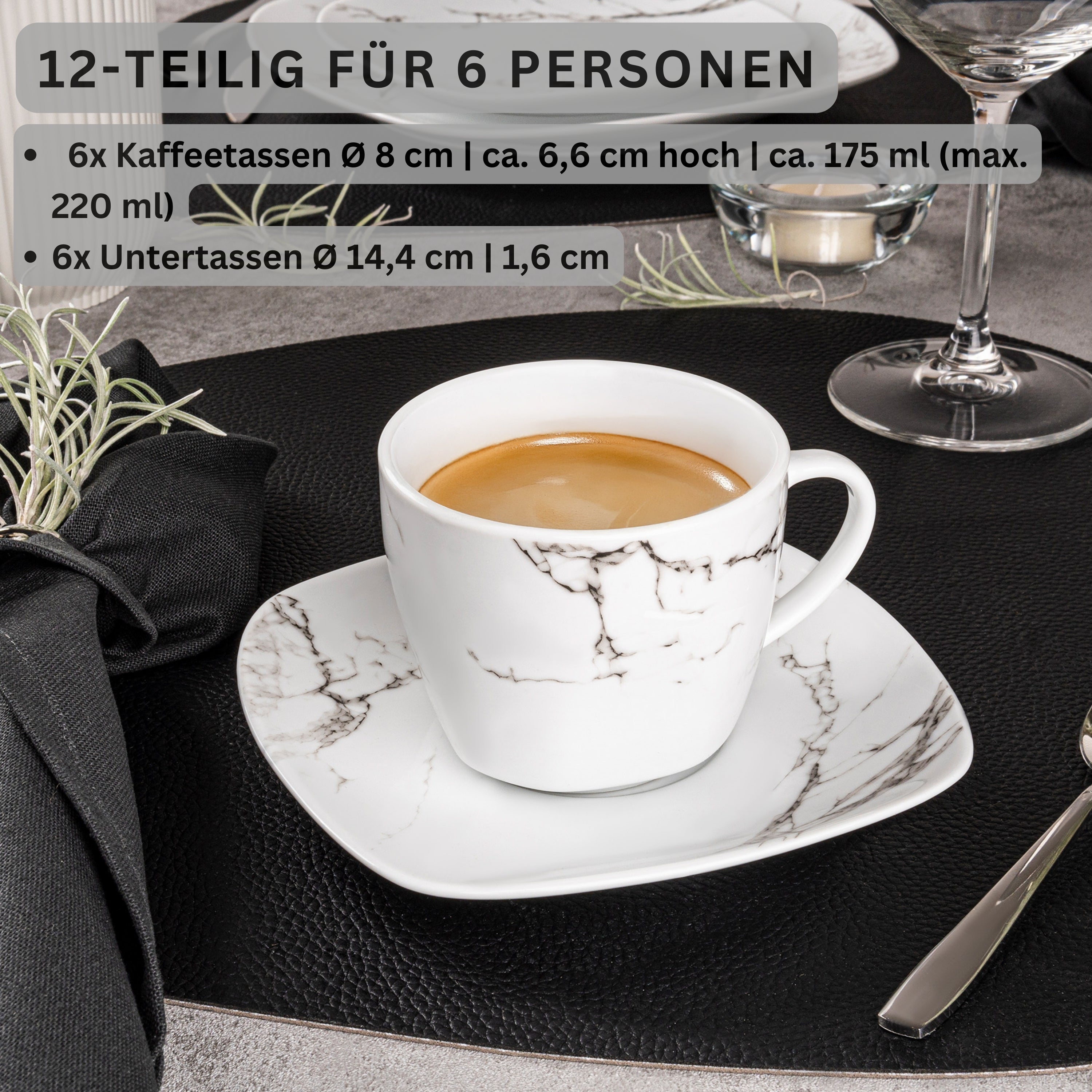 SÄNGER Kaffeetassen Set Bilgola Marmor 12 teilig für 6 Personen