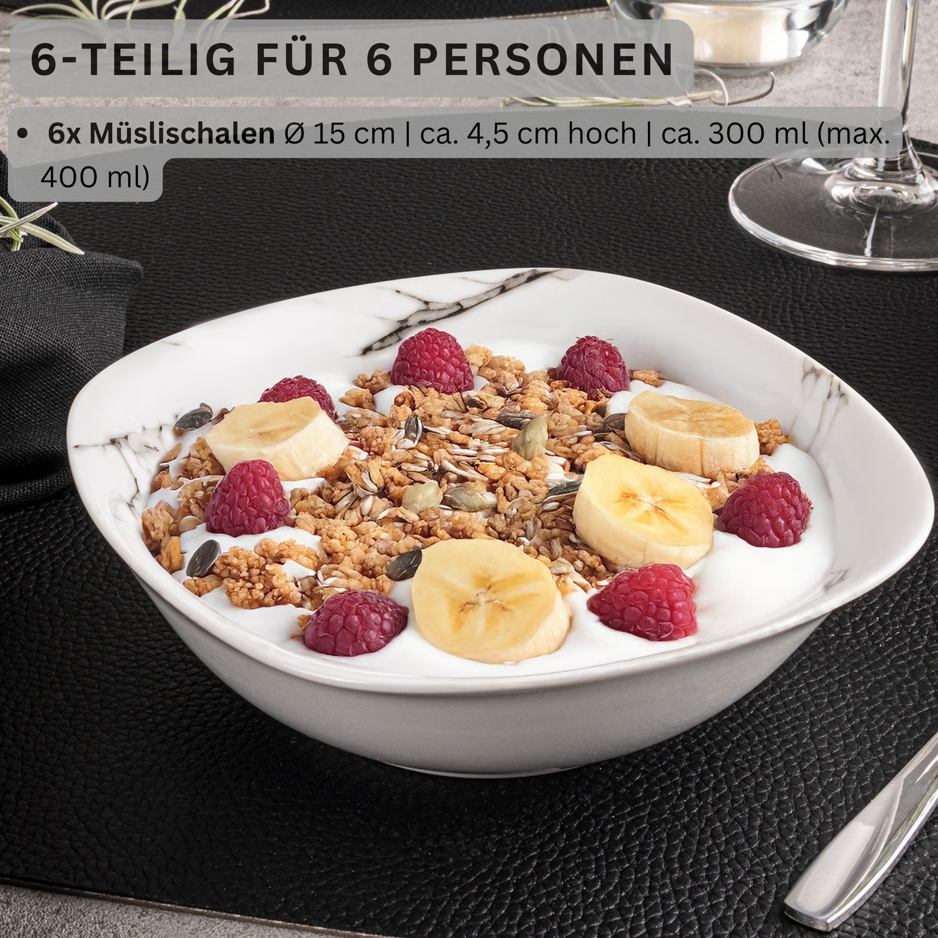 SÄNGER Müslischalen Set Bilgola Marmor Design 6 teilig