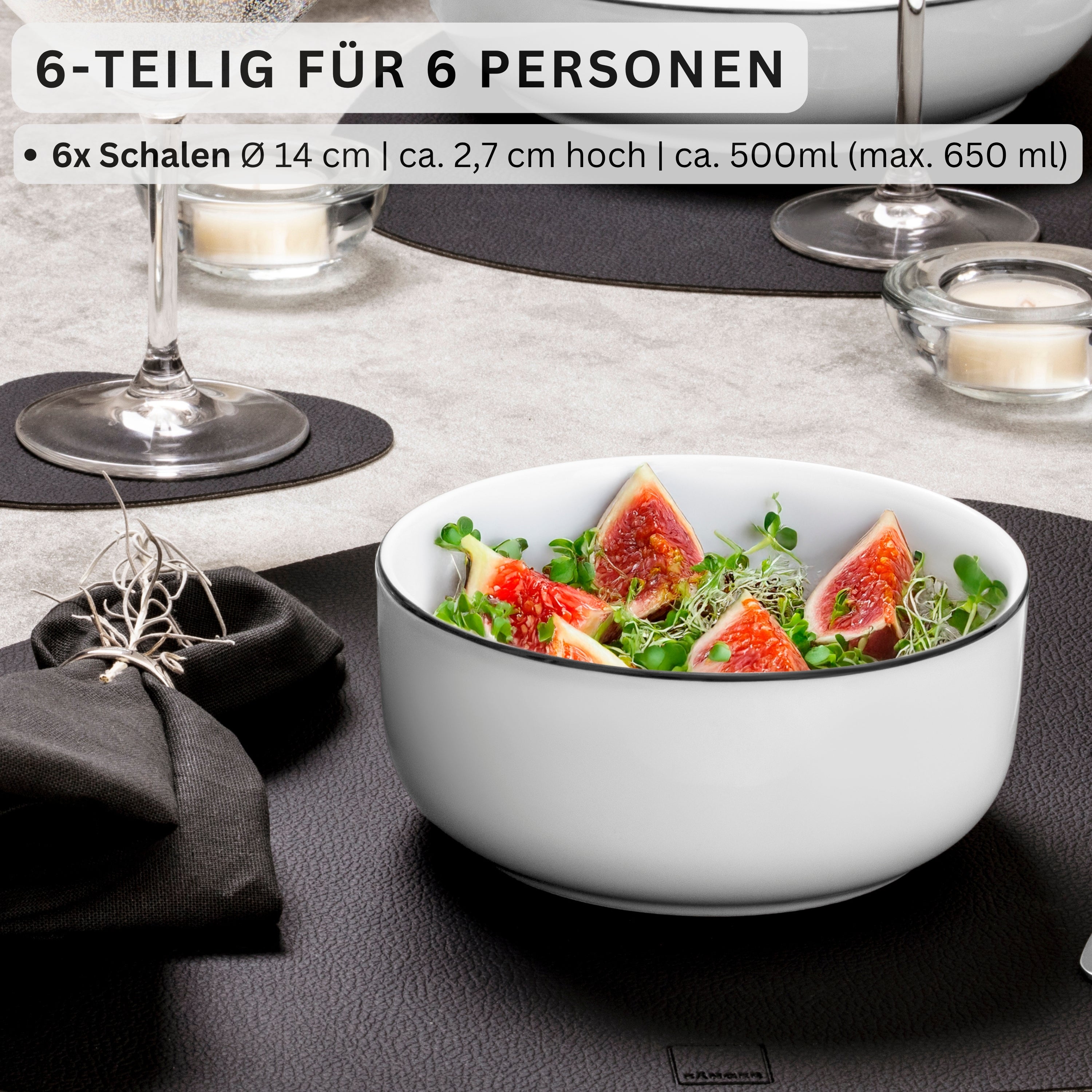 SÄNGER Porzellan Müslischalen Marlo Black Rim 6-teilig