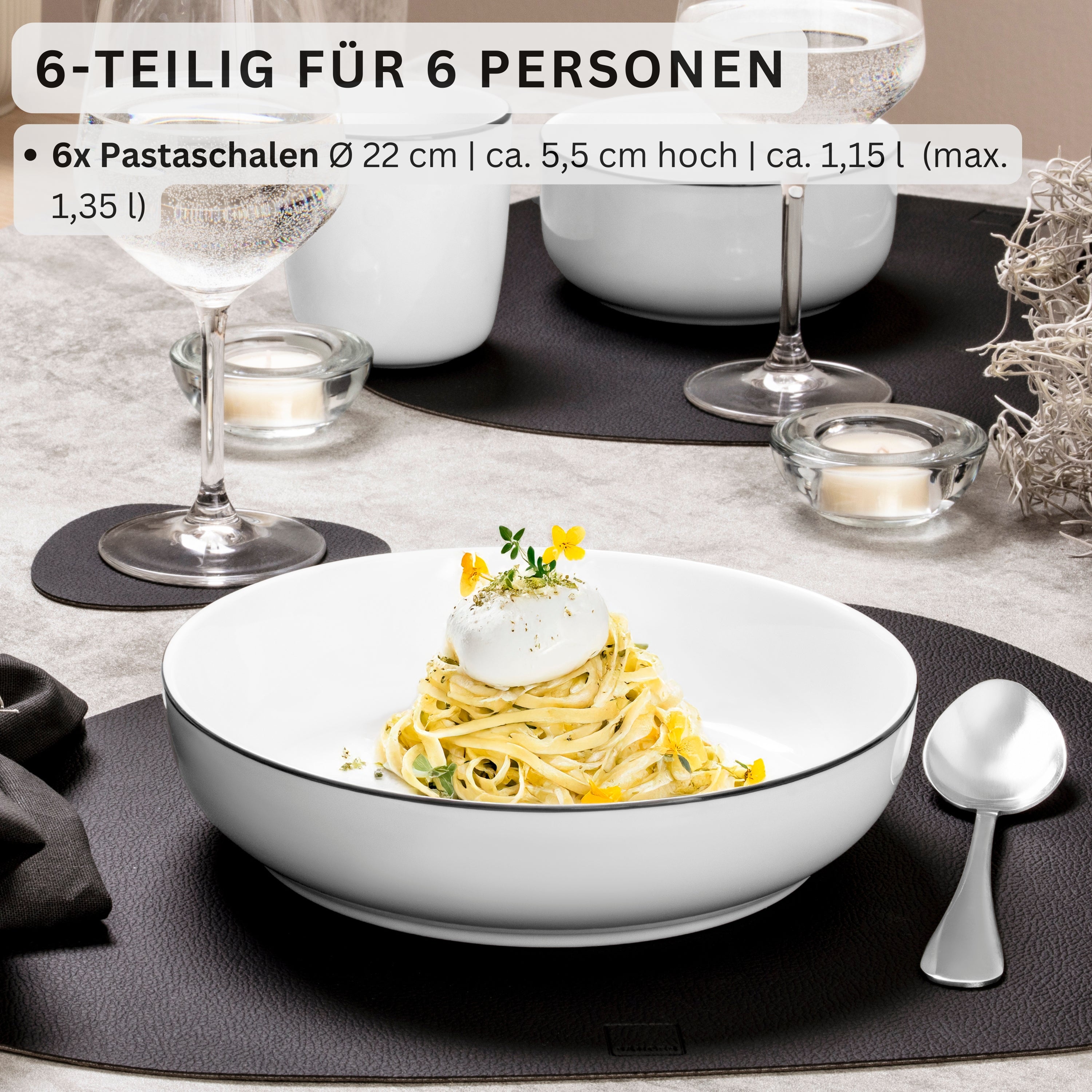 SÄNGER Porzellan Pastaschalen Marlo Black Rim 6-teilig für 6 Personen