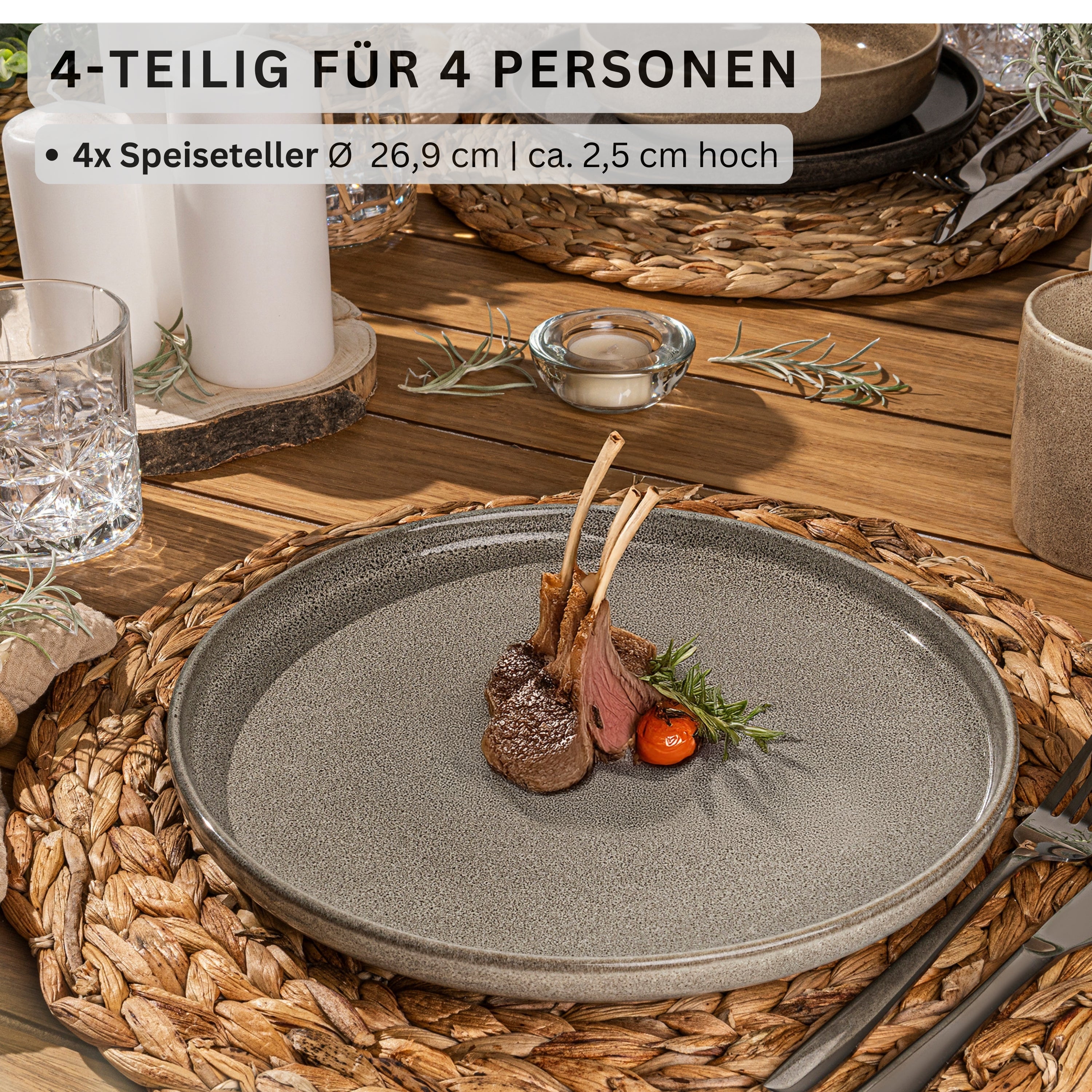 SÄNGER Speiseteller Set Kairo - 4 teilig aus Steingut