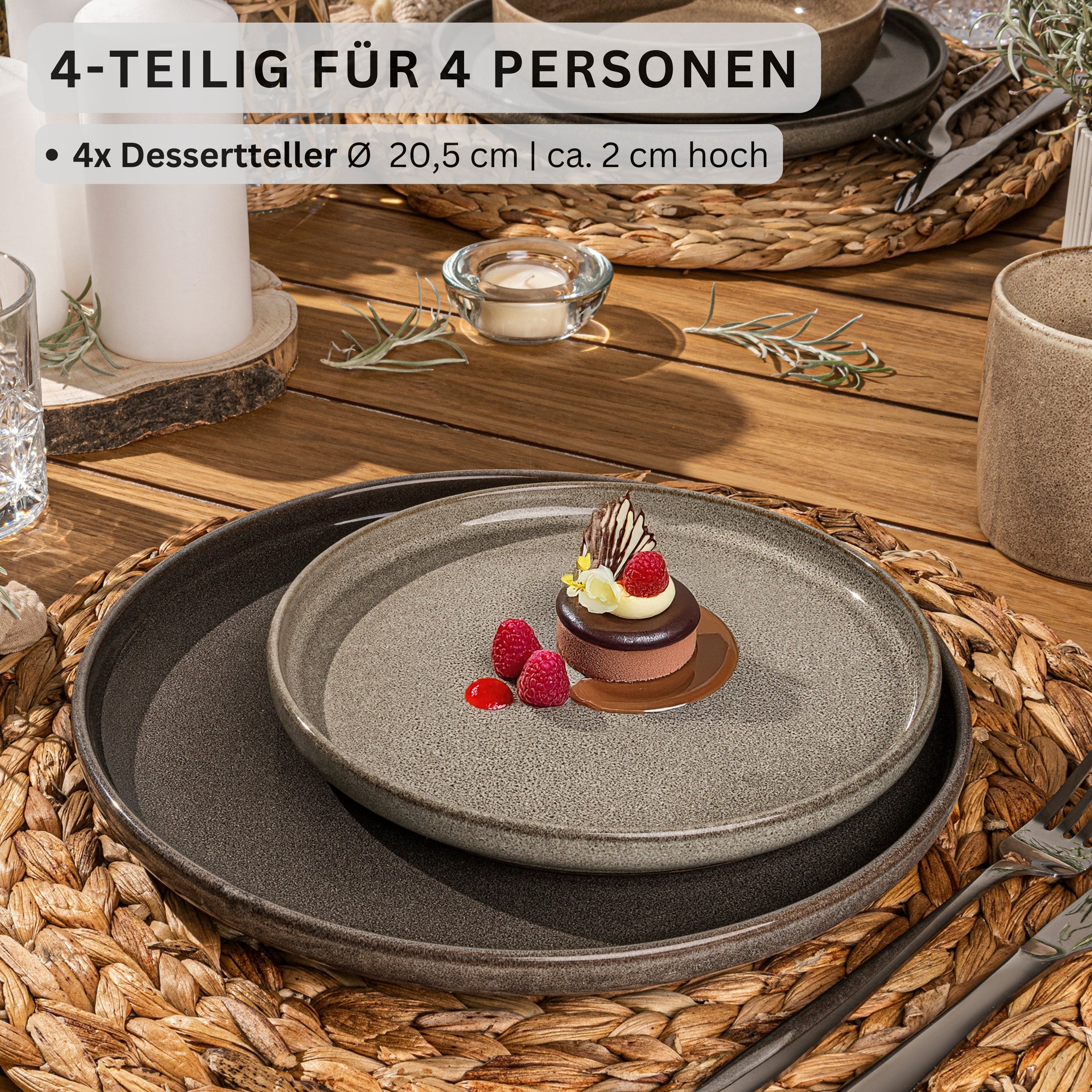 SÄNGER Dessertteller Set Kairo - 4 teilig aus Steingut