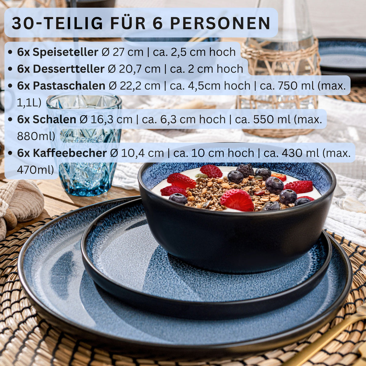 SÄNGER Steingut Geschirrset Aruba, Kombiservice 30 teilig für 6 Person
