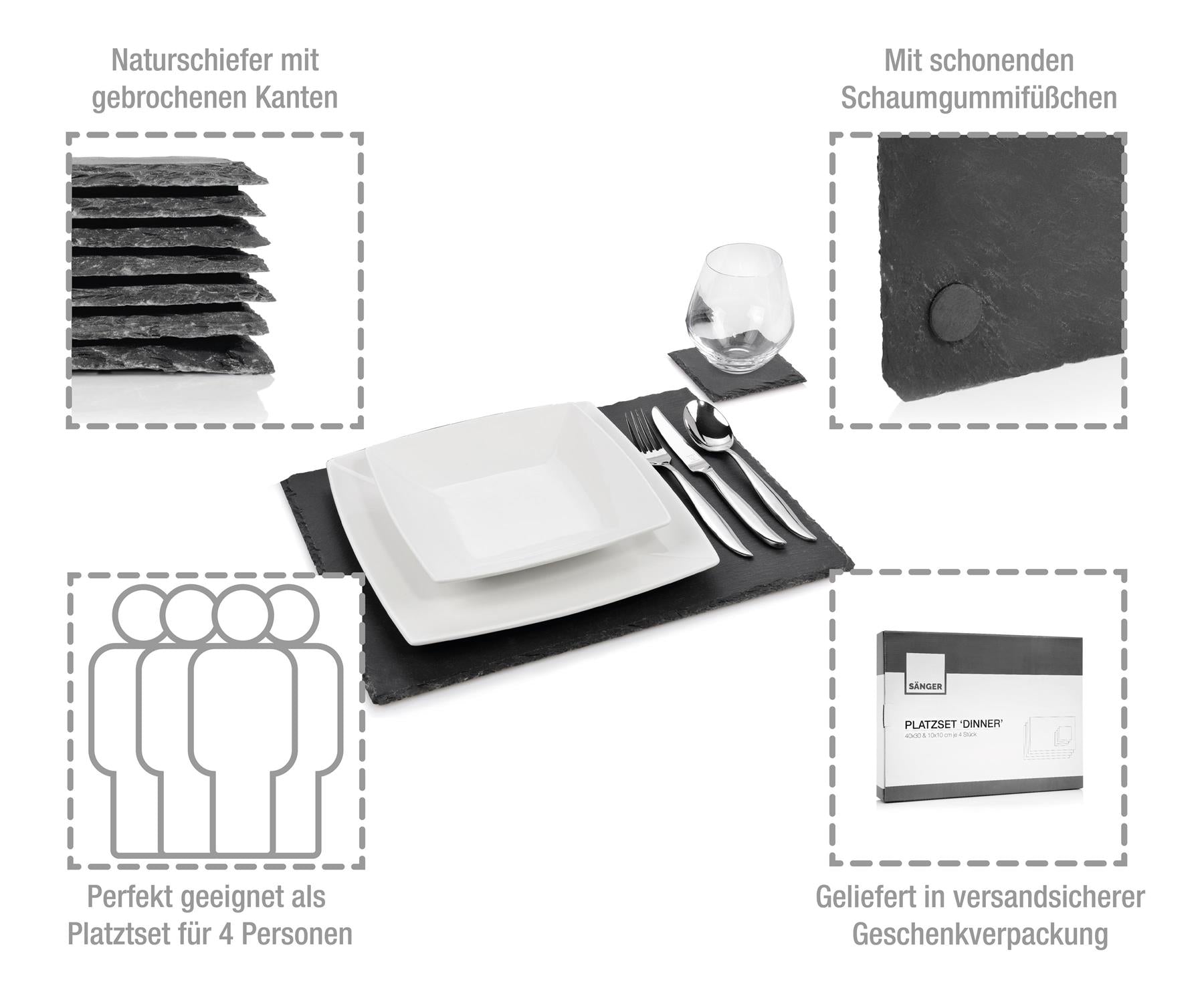 SÄNGER Schieferplatten Set Dinner 8 teilig