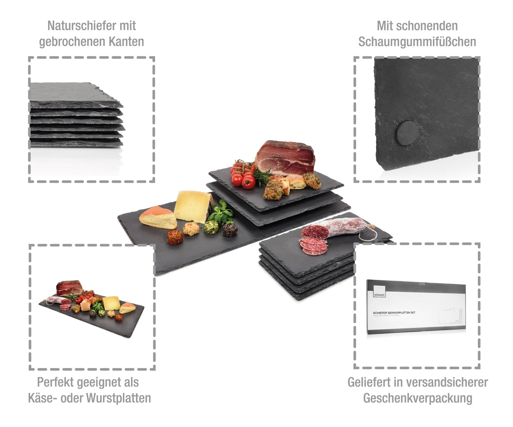 SÄNGER Servierplatten Set aus Schiefer lasiert 7 teilig