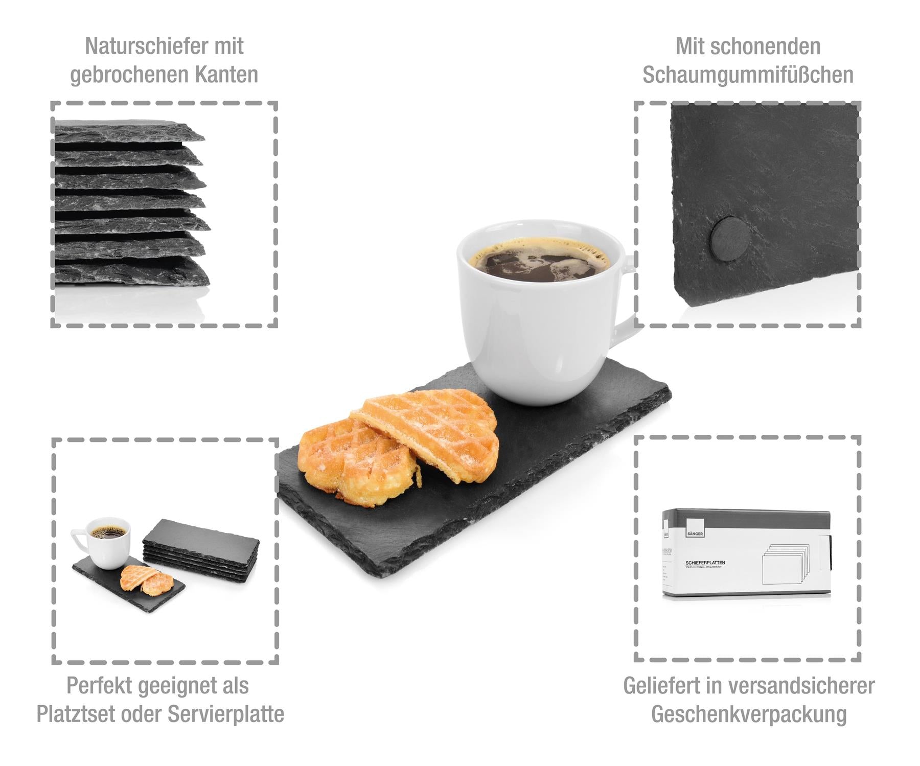 Sänger Schieferplatten Set 'Biscuit' 20x10 cm 6 teilig, mit Kreide